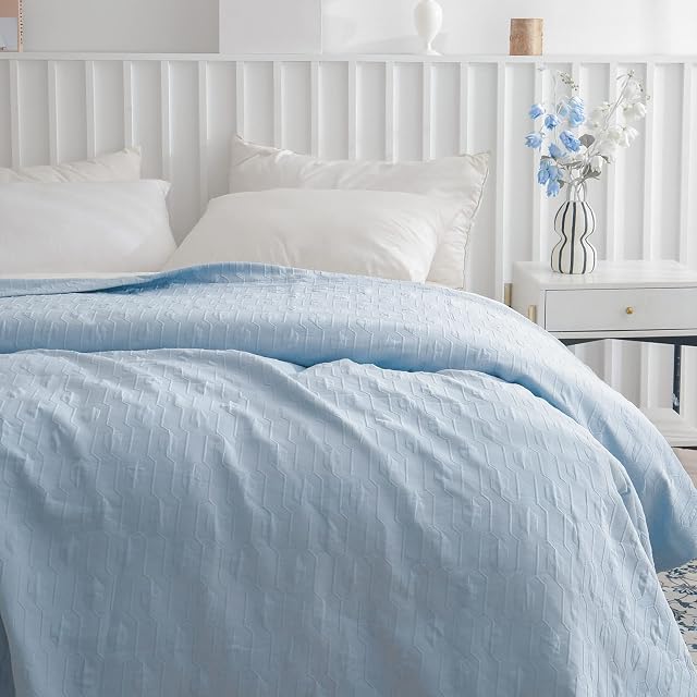 Simple&Opulence 100% Cotton Bedspread Jacquard Super Soft Pattern Quilt Textured Coverlet Home Collection Reversible - Harvard Light Blue, Queen