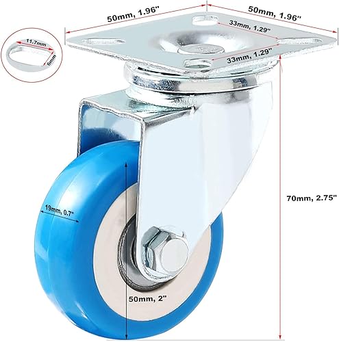 Miniatura 2 de FactorDuty Paquete de 50 ruedas giratorias sobre ruedas de poliuretano azul (2 pulgadas sin freno)