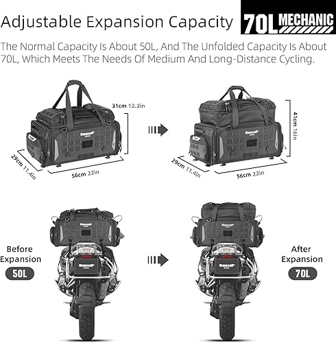 Miniatura 9 de Rhinowalk Bolsa trasera para motocicleta, equipaje de viaje para motocicleta, bolsa de cola expandible de 60 L, bolsa para casco de motocicleta,