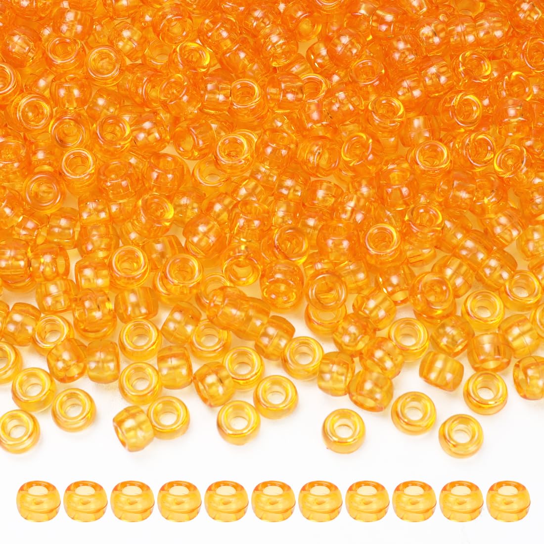Tiehuoxia 1300PCS Pony Beads for Bracelet Making, Colorful Kandi Beads for Hair Braids, Crafting, Necklace and DIY Projects (Transparent Orange)