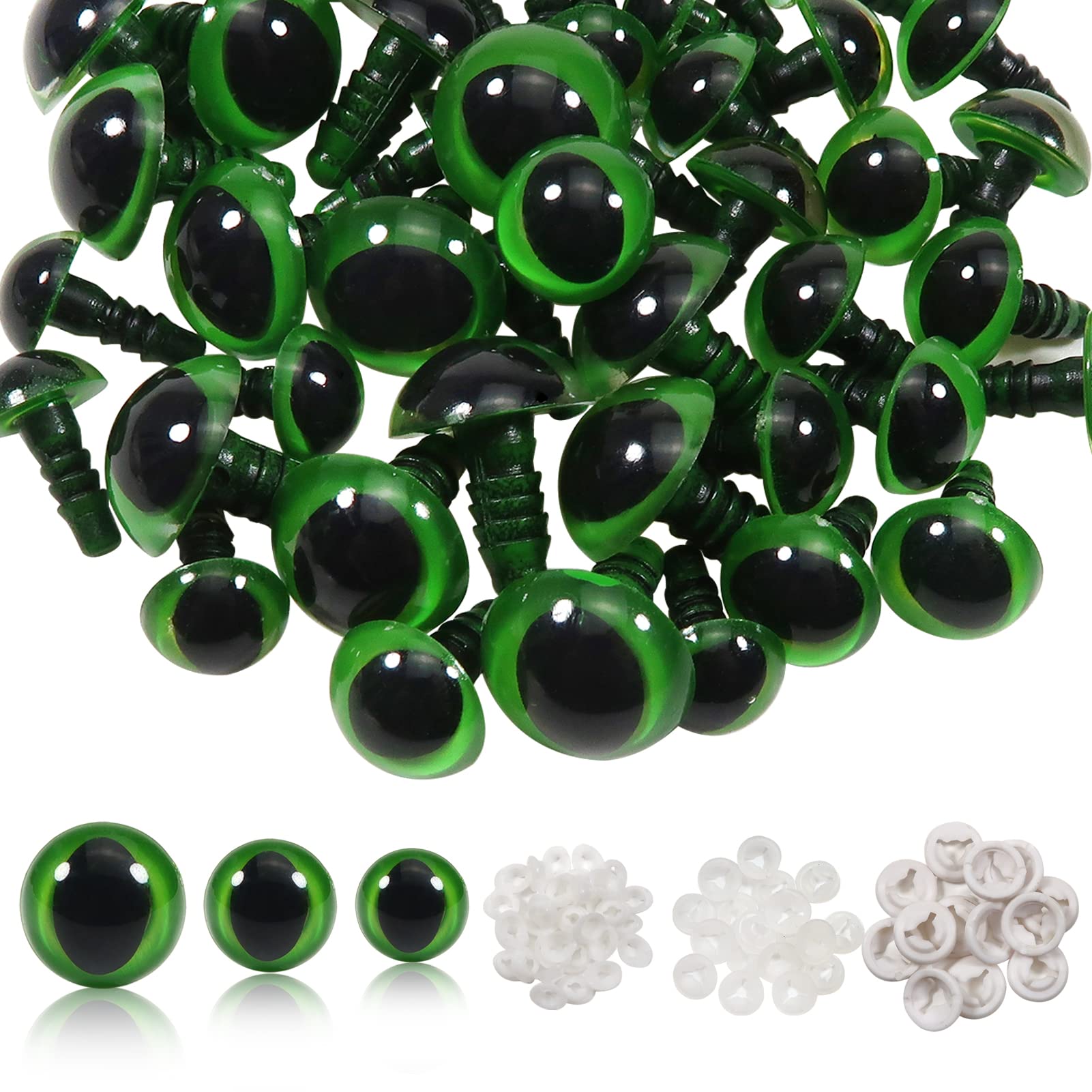 TOAOB Sicherheitsaugen 15 Mm | 50 Stück Grün Mit Unterlegscheiben, Für Puppen & Amigurumi