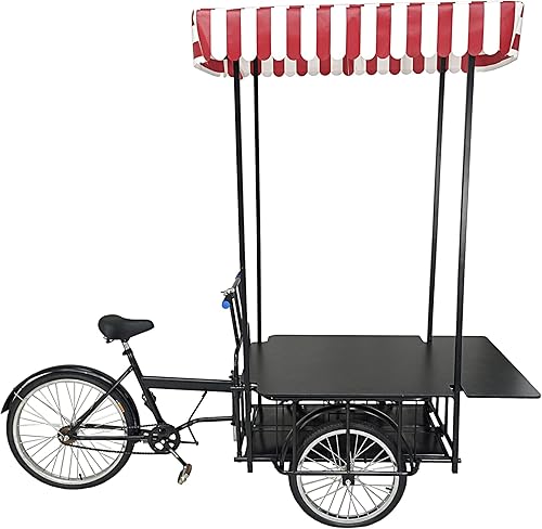 FixtureDisplays® 24" Tire Black Tricyle Vending Cart Ice-Cream Wagon Flower Cart Kiosk Farmers Market Booth Collapsable 10052