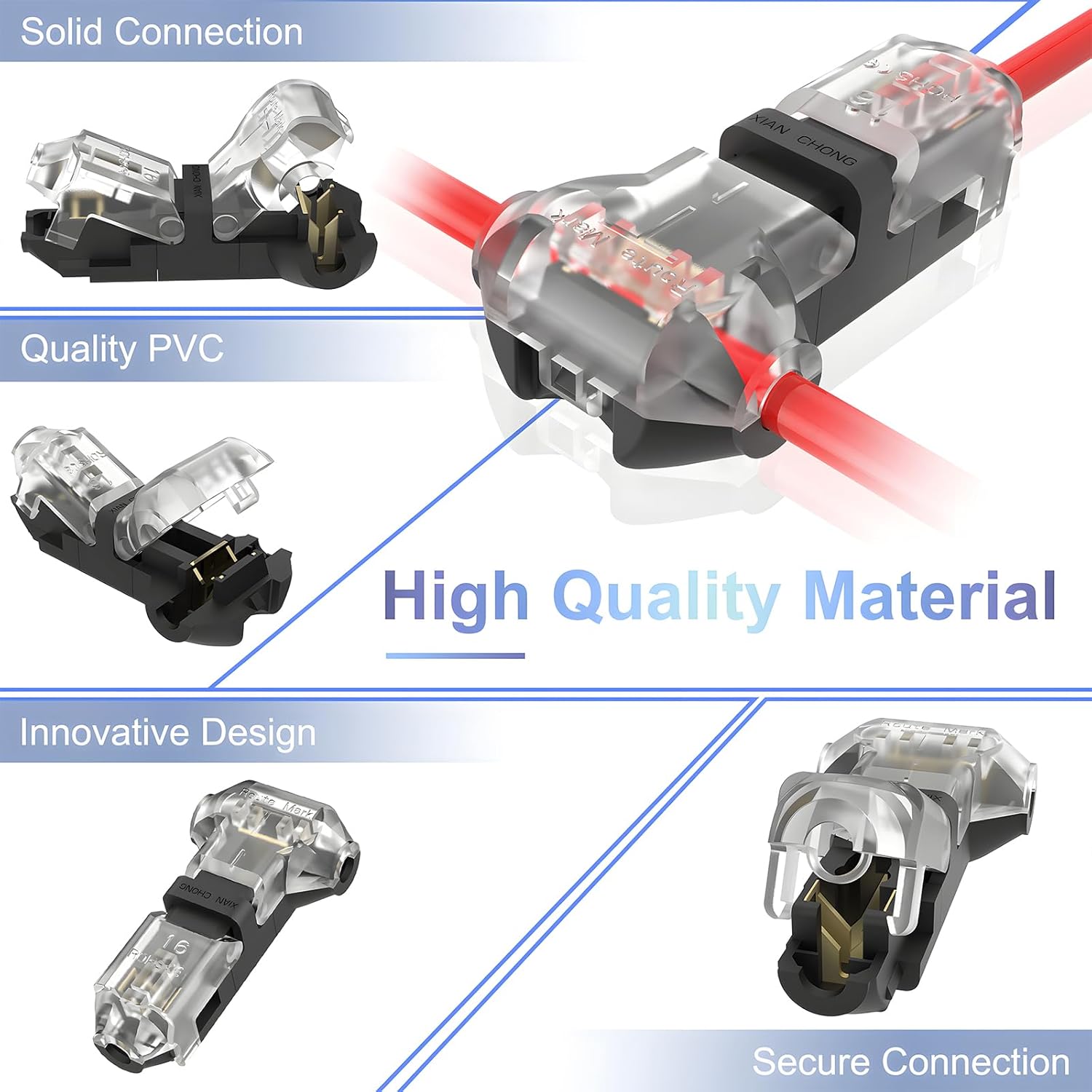T Tap Wire Splice Connectors for 16-20 AWG Max Insulation Diameter 3.0mm, 3 Way 1 Pin Low Voltage Wire Connectors 10Pcs Solderless No Wire Stripping Quick Wire Splitter Connectors