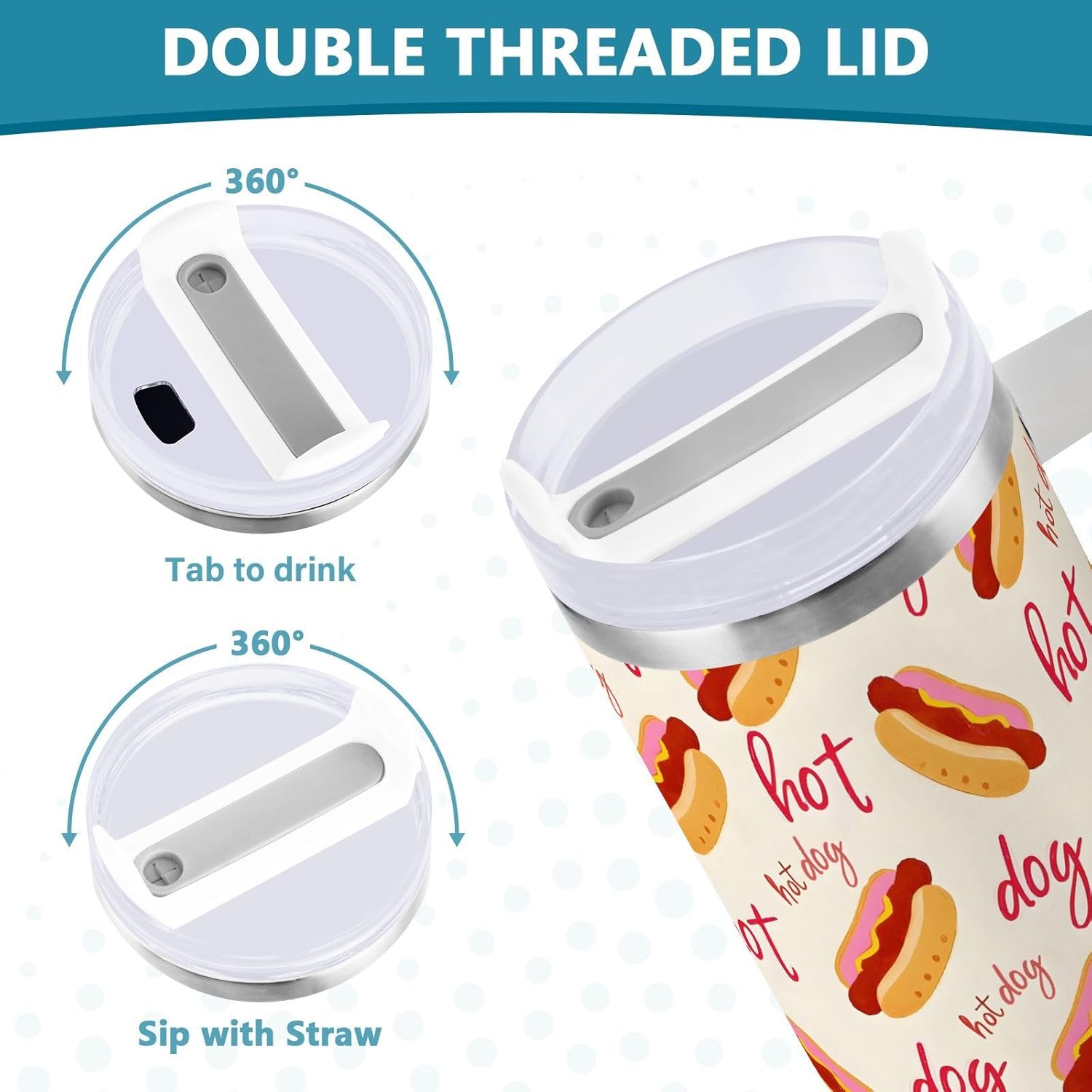 JIPONI 40 oz Tumbler with Handle & Straw, Color Hot Dog Water Bottle, Stainless Steel Vacuum Insulated Travel Mug, BPA-Free Travel Bottle fit Car Cup Holder