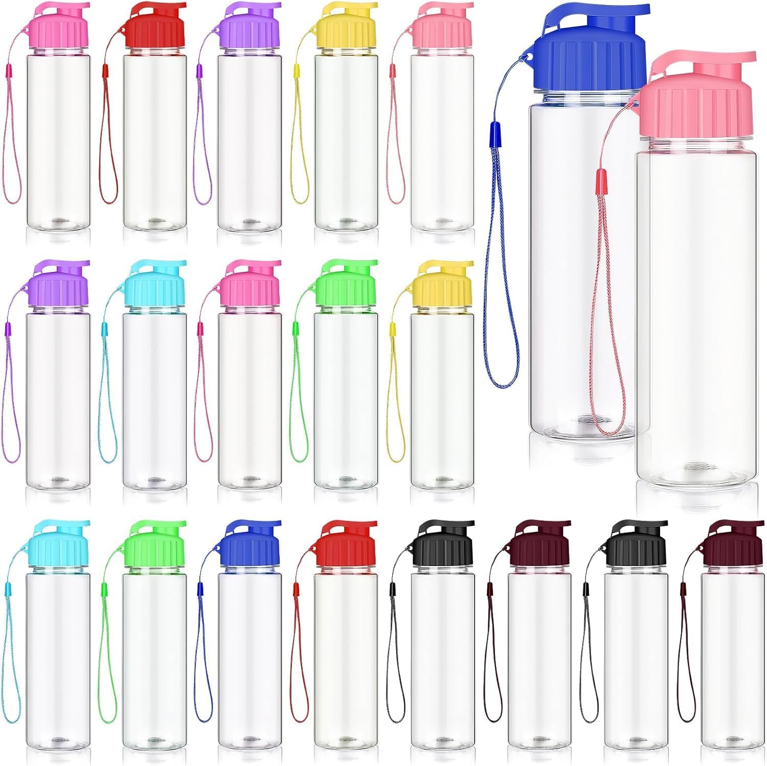 Bottiglie d’acqua in plastica da 20 pezzi da 500 ml con manico leggero a prova di perdite con tappo a scatto per palestra fitness per adulti (multicolore)