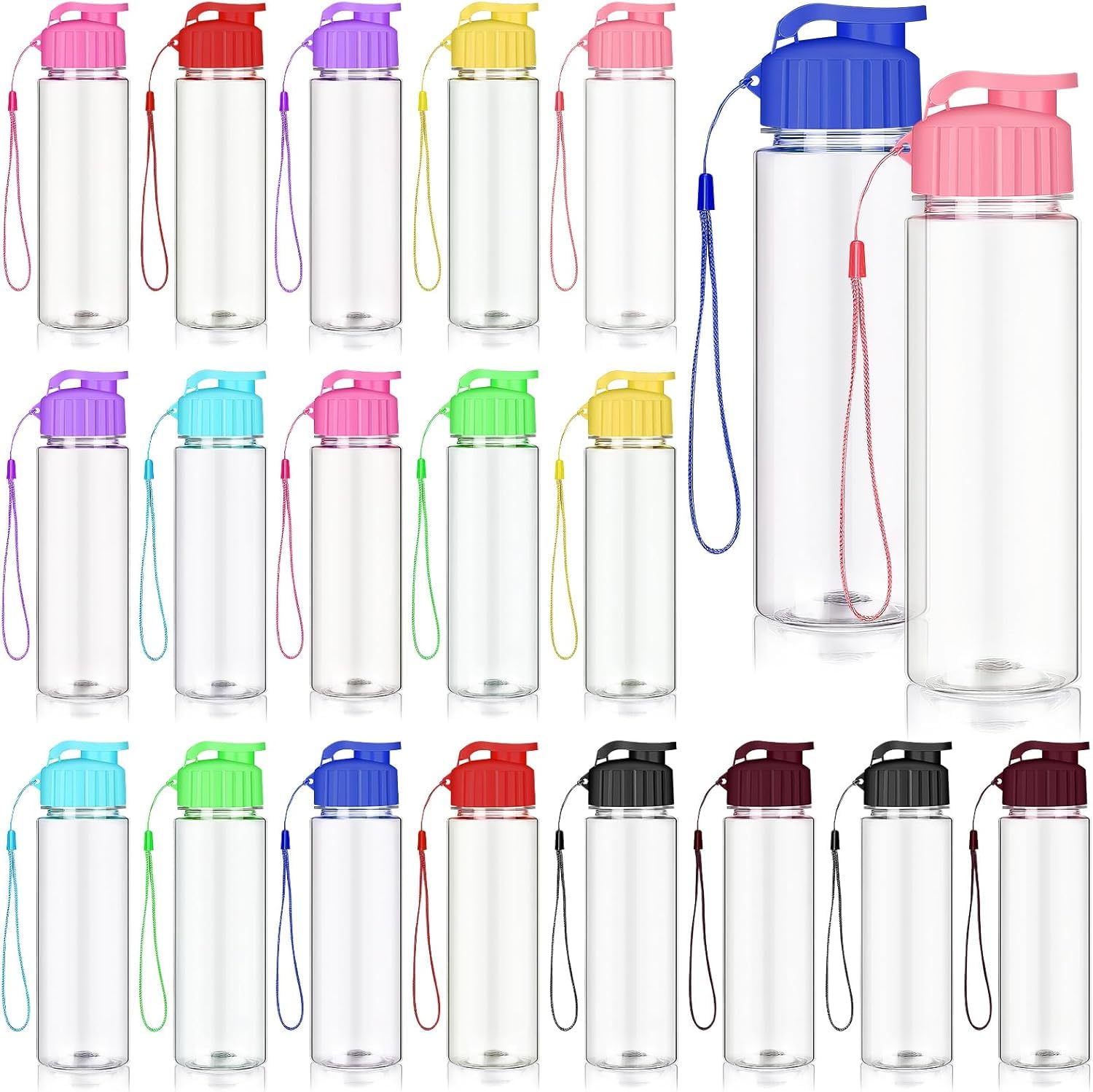 20 Pieces Water Bottle Bulk, 500 ml Plastic Water Bottles Bulk with Handle Strap Lightweight Leakproof Drink Flip Top Bottles for Adults Fitness Gym (Multicolored)