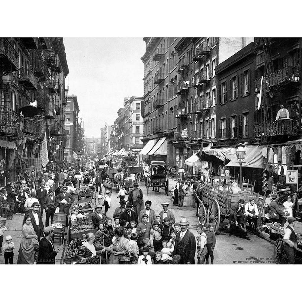 Wee Blue Coo Mulberry Street New York City 1900 Vintage Old BW Art Print Poster Wall Decor 12X16 Inch