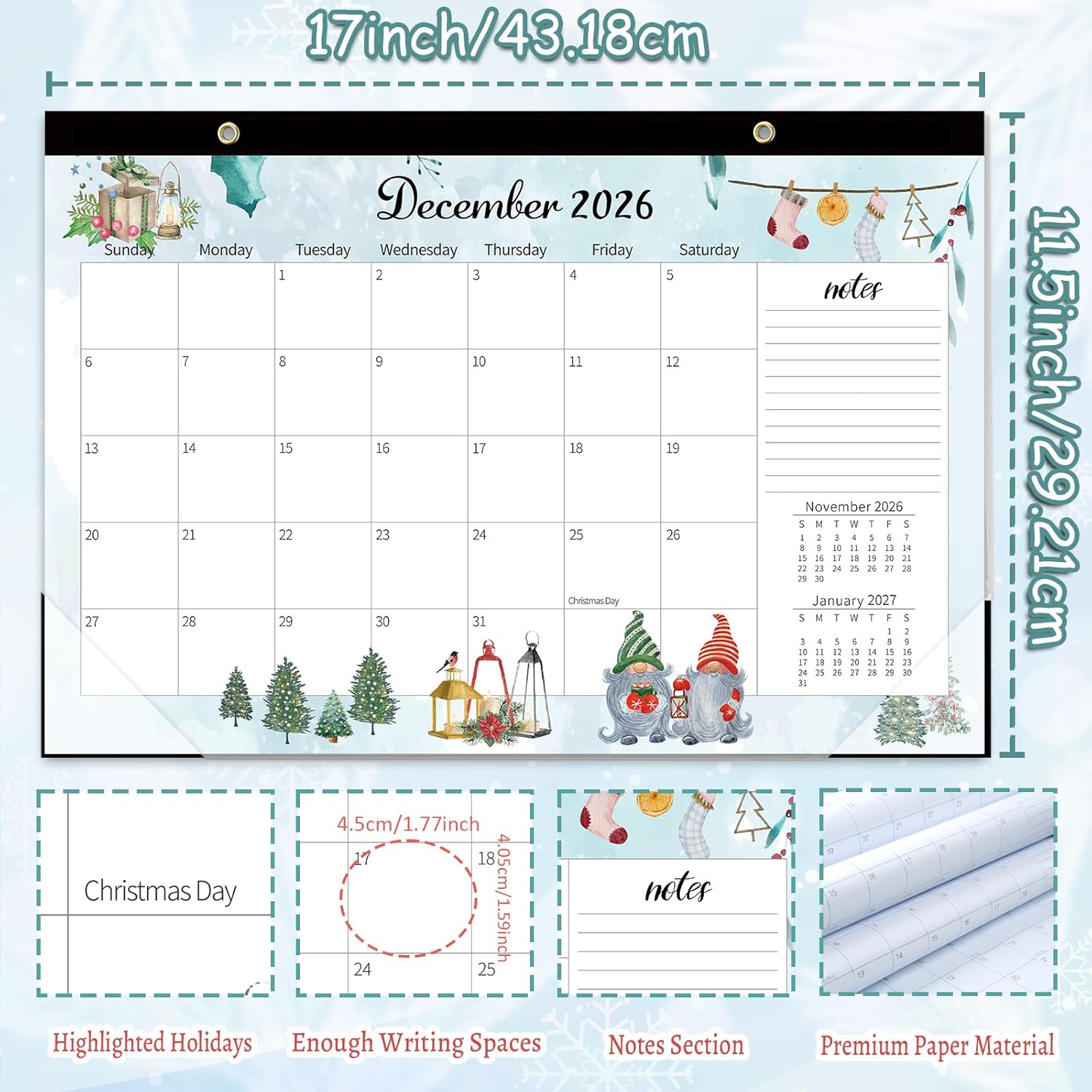 GuassLee Monthly Desk Calendar 2026-2027 - 18 Months 17 x 11.5 Calendar from Jan. 2026 to Jun. 2027, Monthly Planner with Watercolor Design Corner Protectors for Office School Home Organizing