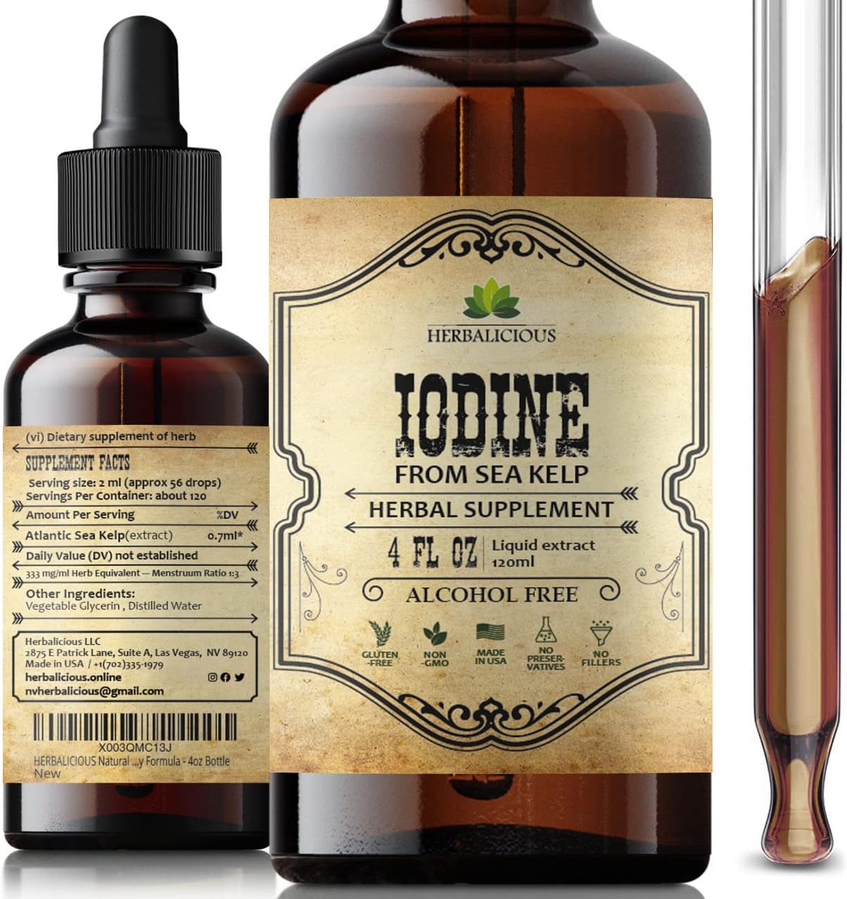Iodine Drops – Natural Iodine Liquid from Sea Kelp – Thyroid Supplement for Energy, Digestion & Immune Support – Organic Non-GMO Formula – 4 fl oz