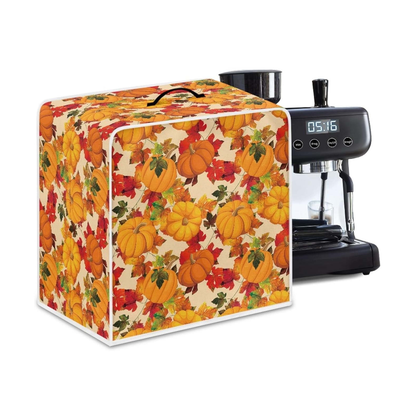 Coffee Maker Cover with Top Handle Pumpkin Maple Leaf Print Appliance Covers for Coffee Maker Fall Theme Foldable