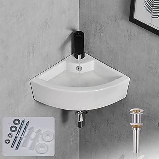 Davivy 18" x 13" Corner Bathroom Sink with Pop Up Drain and Installation Kit,Wall