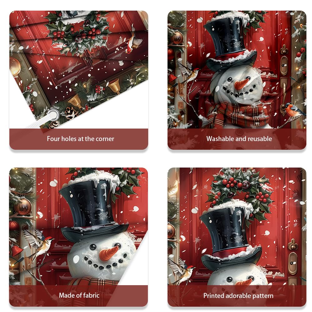 MEHOFOND 2.95x6ft Christmas Xmas Door Decorations Banner Winter Snowman Decorations Front Door Banner Merry Christmas Family Party Photo Background Cover Outside Indoor Porch Props - Image 4