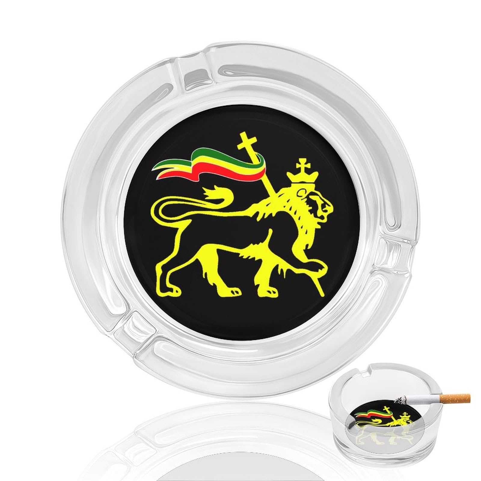 Nclqvjxzkhw Style Rasta-Lion Of Judah Vintage Glass Ashtray Round Ash Tray Smoking Trays For Home Garden Outdoor