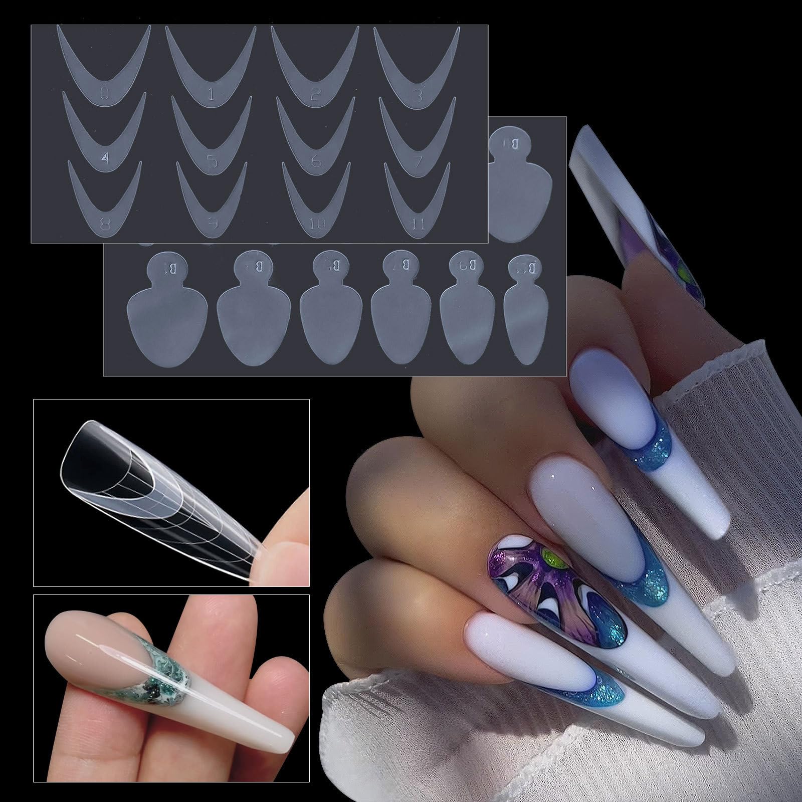 12Tip/Foglio Forma Adesivo Francese Unghie Finte Pieno Francese Linea Disegno Guida Adesivi Estensione Accessorio