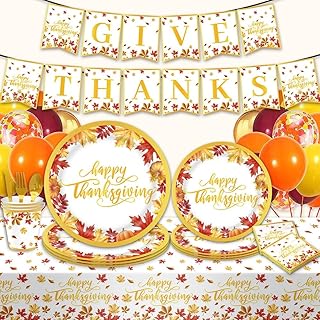 Thanksgiving Party Supplies (112 pcs) Maple Leaf Theme Disposable Tableware Set, Thanksgiving Party Decoration