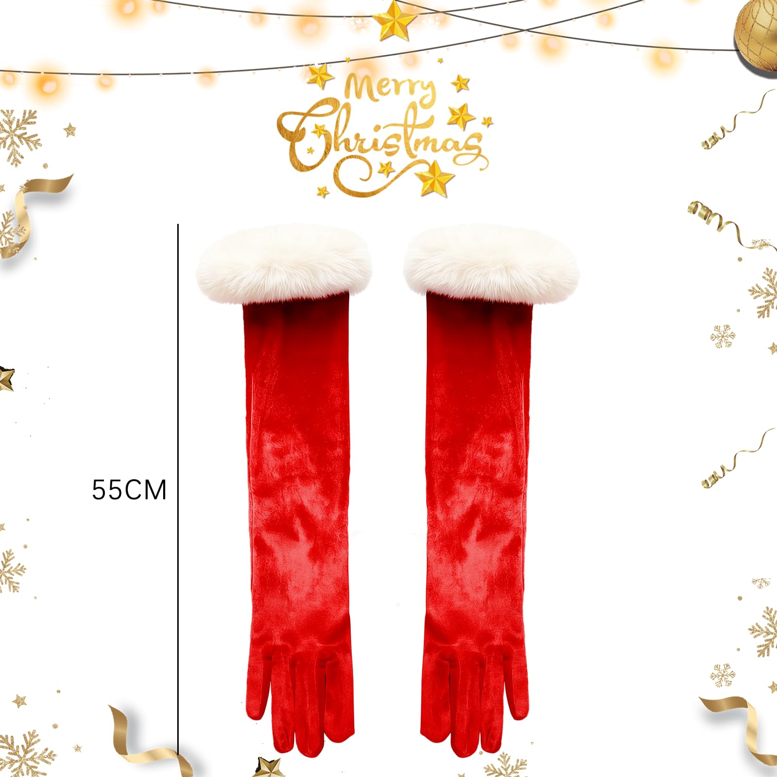 HIXNUG Christmas Santa Claus Gloves Ladies' Red Velvet Cosplay Costume Gloves for Holiday Parties and Celebrations - Image 2