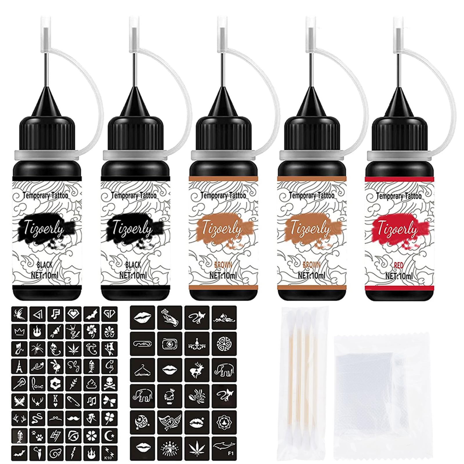 Jagua Kit Completo Forniture Gel Temporanee 3 Colori 5 Flaconi Kit Temporaneo Unisex Con Stencil Per Bambini