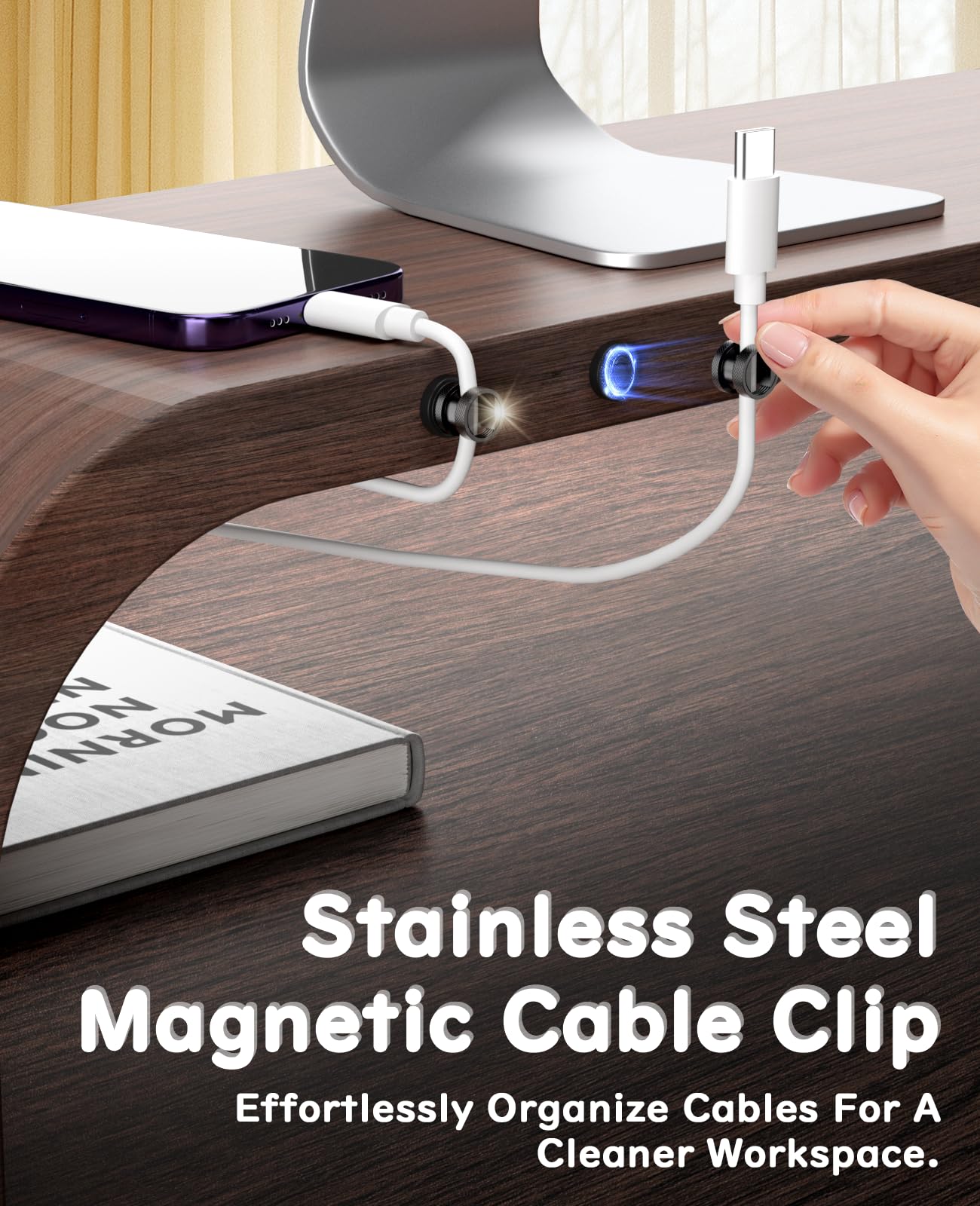 Maveek Magnetischer Kabelhalter, 8 Stück, Edelstahl, Metallkabel-Clips, Draht-Organizer, Zuhause, Büro, Schreibtisch, Nachttisch, USB-Ladekabel, Management, Auto-Dashcam (Metallic-Schwarz)