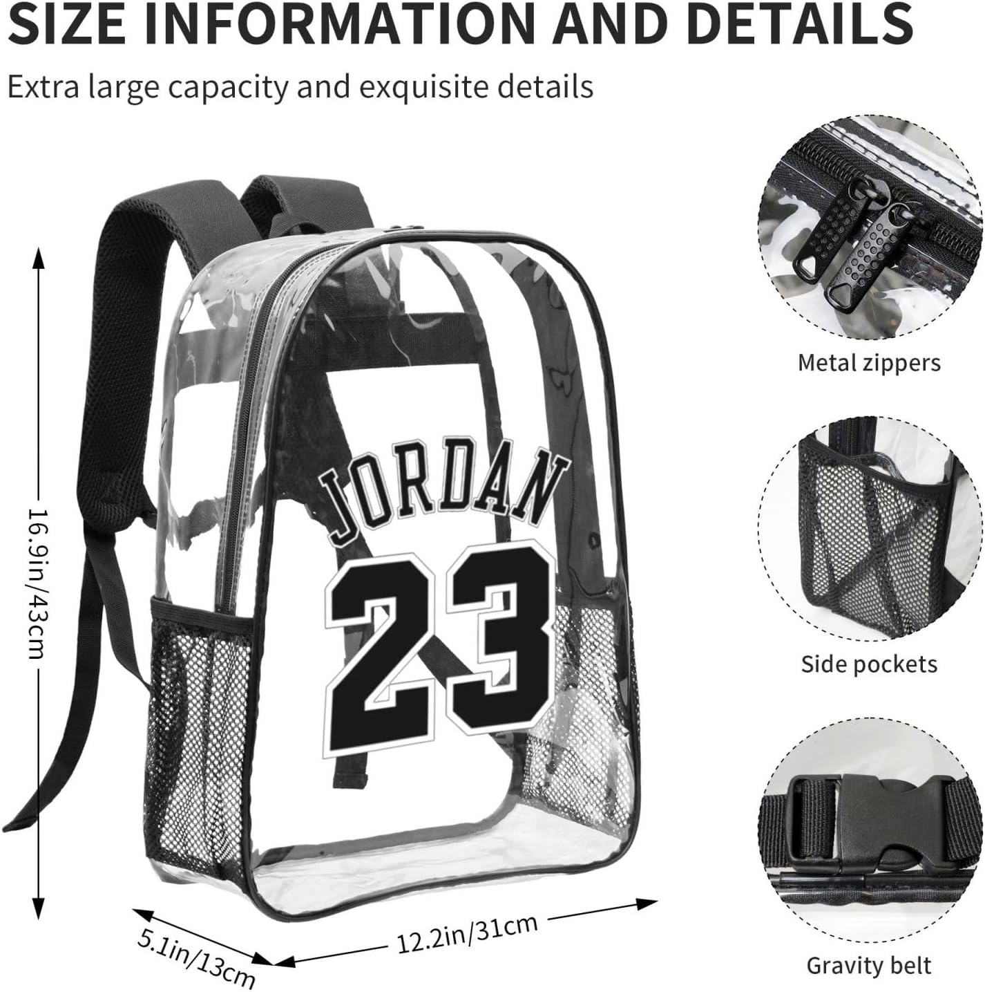 Basketball Goat 23 Transparent Backpack 16 Inch Laptop Backpack Large Capacity Backpack Travel Bag
