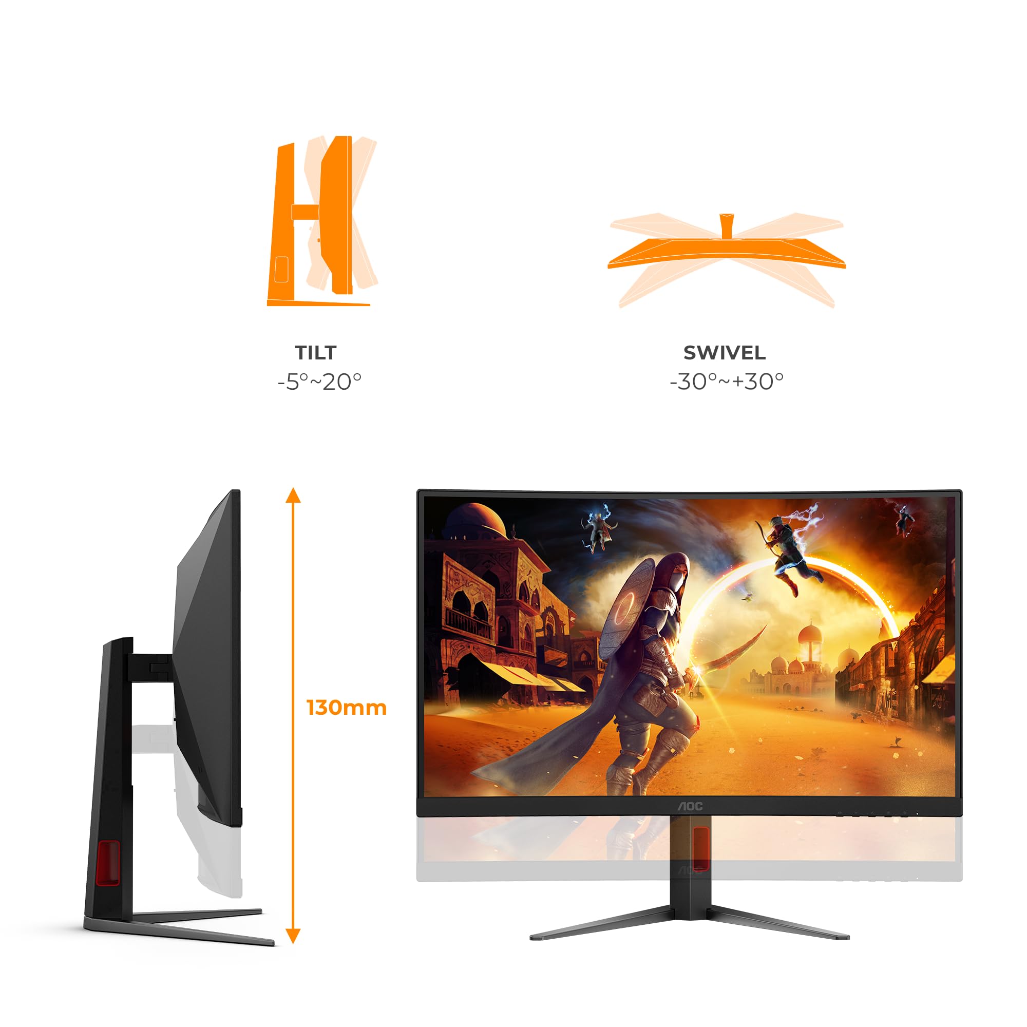 AOC CQ27G4Z2 Monitor 27 Pulgadas 240Hz, Panel Fast VA, 1ms GtG, HDR400, Adaptive Sync, Altura Ajustable, (2560x1440 HDMI 2x 2.0 DP 1x 1.4) Negro
