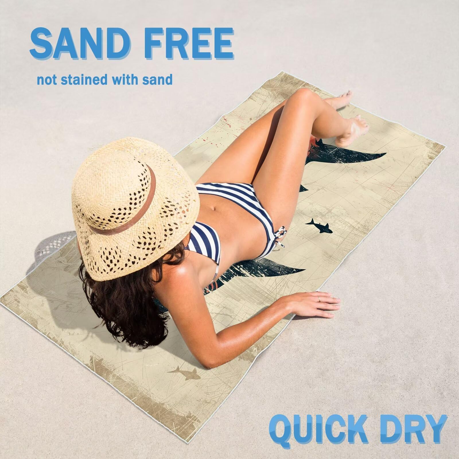 Toalla Playa XXL 100x220cm Crema，Toalla Microfibra 2 Pack Tiburón Secado Rápido y Antiarena，Absorbente，Ligera Fina y Compacta，Aplicable a Playa，Baño，Piscina，Gimnasio，Viajes，Sauna YJ-775