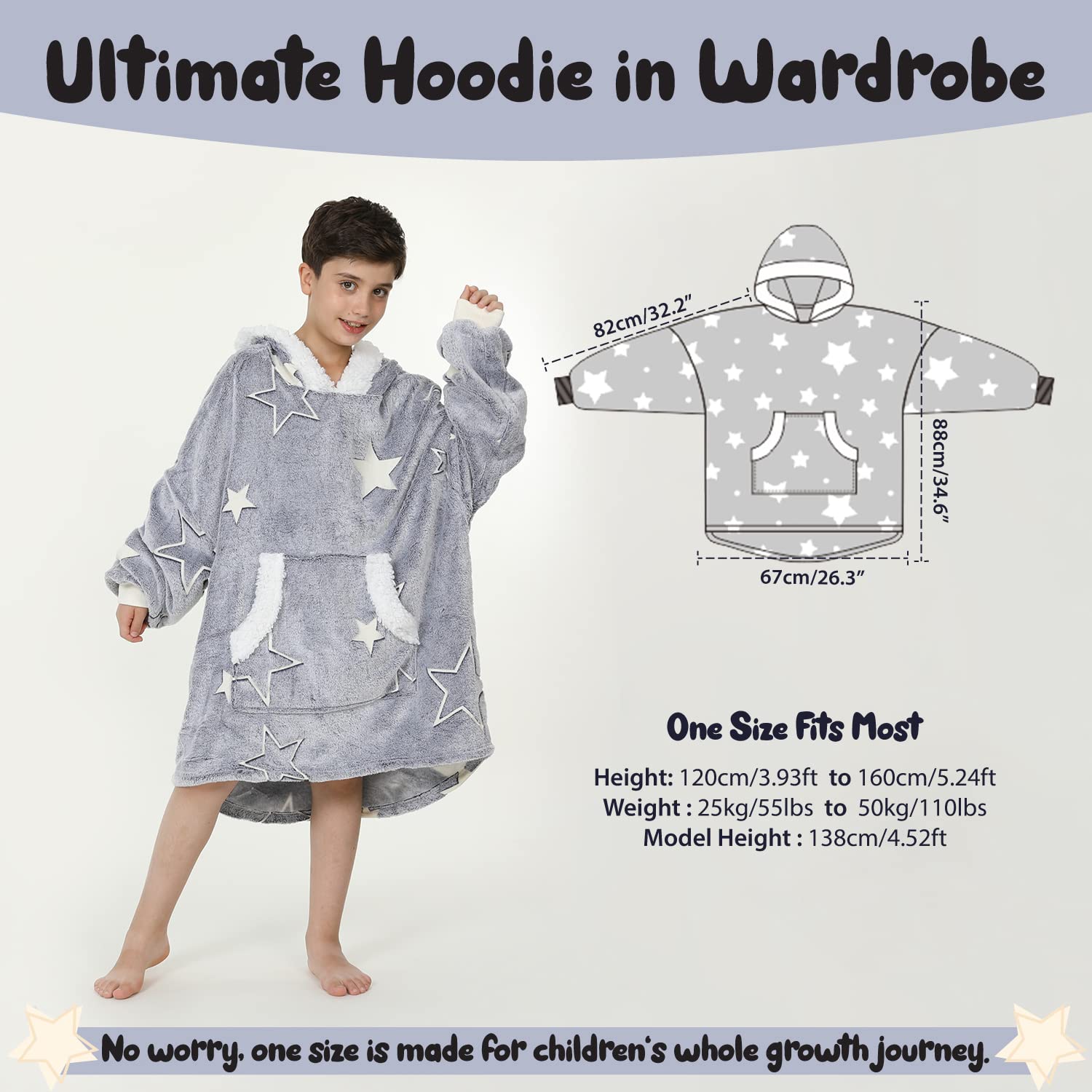 Winthome Couverture à Capuche surdimensionnée, Couverture de Sweat-Shirt en Flanelle, Pull Confortable pour Enfants garçon Filles