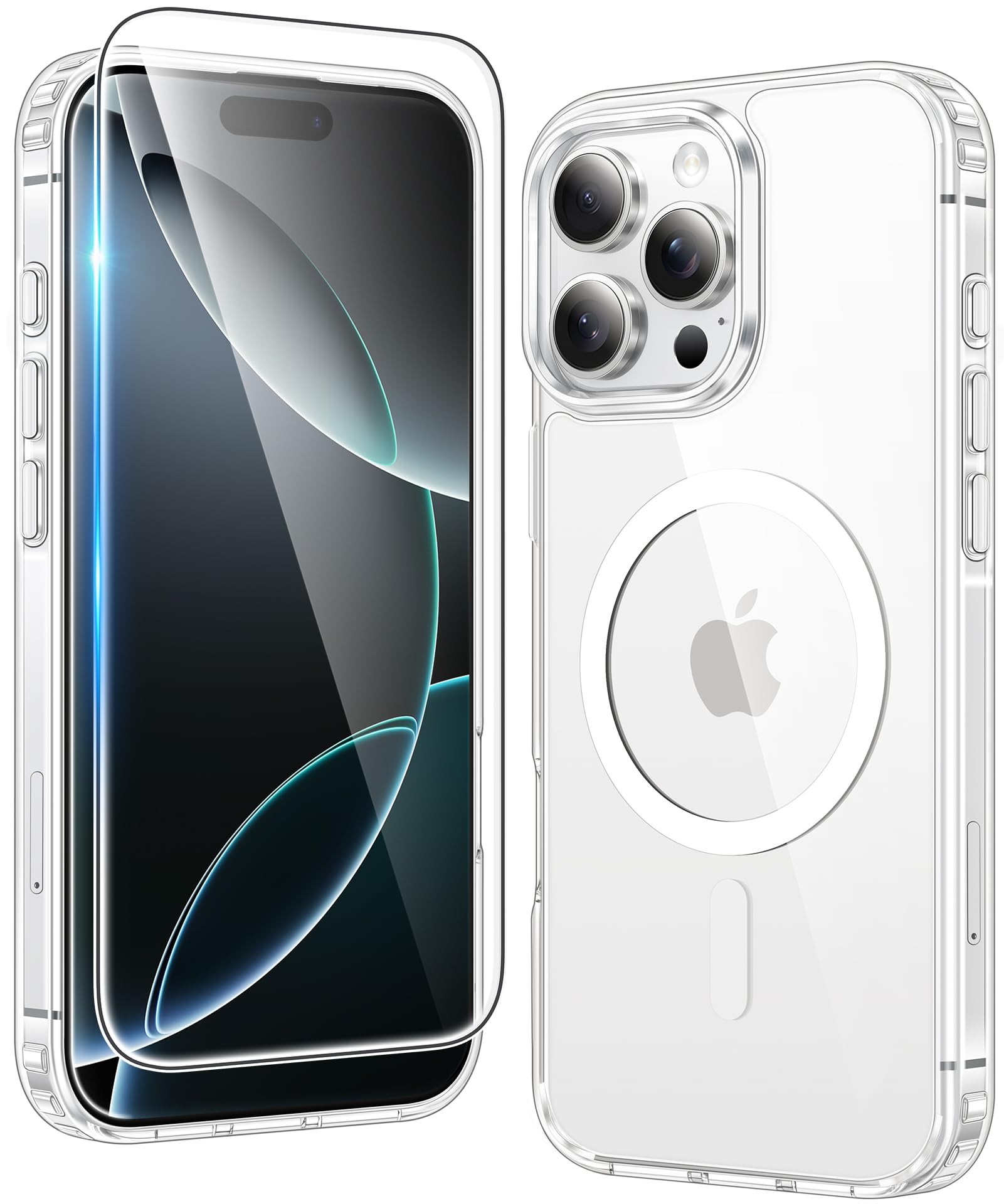 FNTCASE for iPhone 16 Pro Case Compatible with Magsafe Clear PhoneCase | Screen Protector, Anti Yellowing, Military Grade Drop Protection, Slim Magnetic Phone Cases, Rugged Transparent Cell Cover