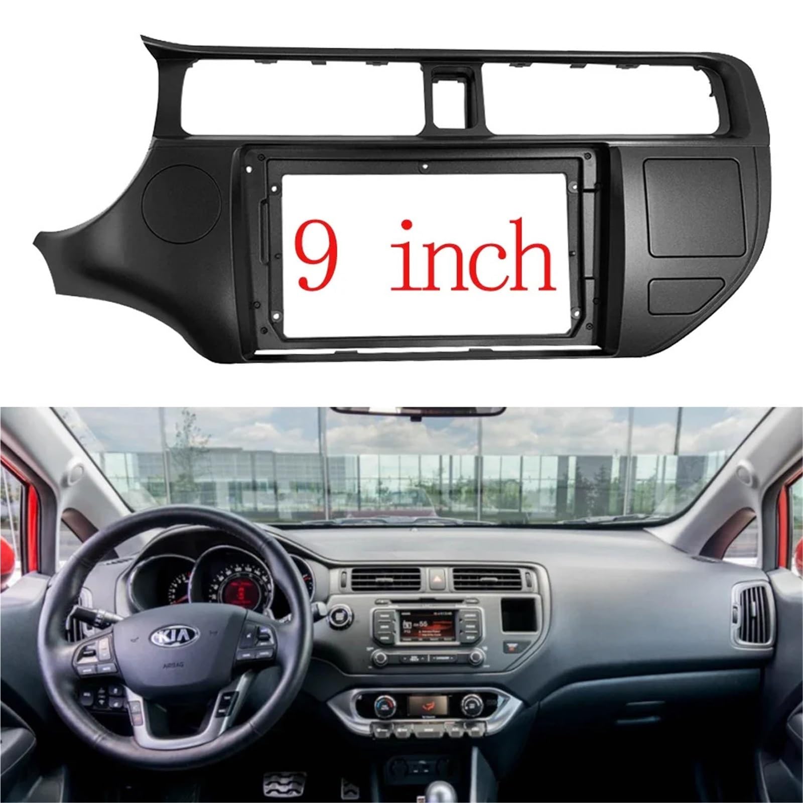 Compatible con KIA Rio 2012 Reproductor estéreo MP5 9 Pulgadas Radio de Coche Fascia Doble Marco GPS DVD Bisel Panel Dash Kit instalación Marcos para Dispositivos(Rio Left- Cord)