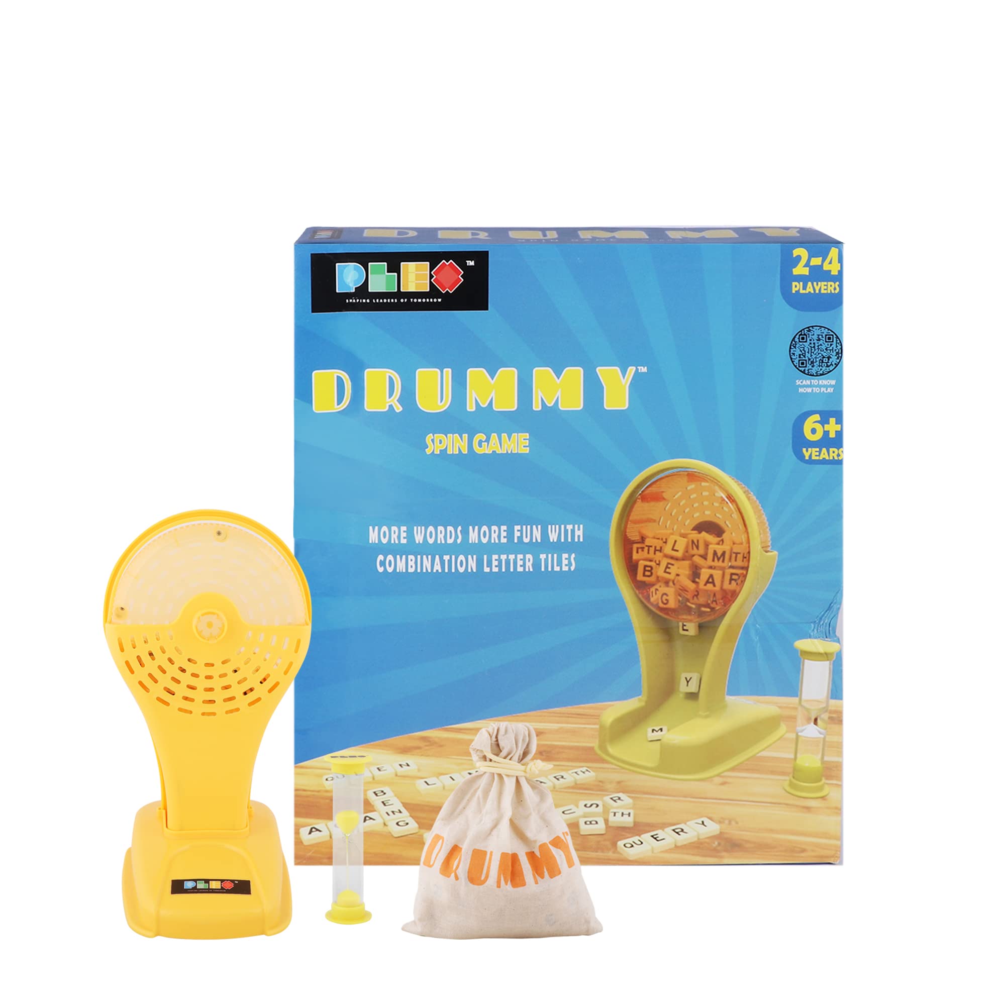 Plex Drummy Word Spin Scrabble Board Game - | 100 Tiles with Alphabets & Combinations Letters | Indoor/Outdoor | Child Safe | Non-Toxic | Educational Toy | Word Game | Sand Timer | 6+ Years