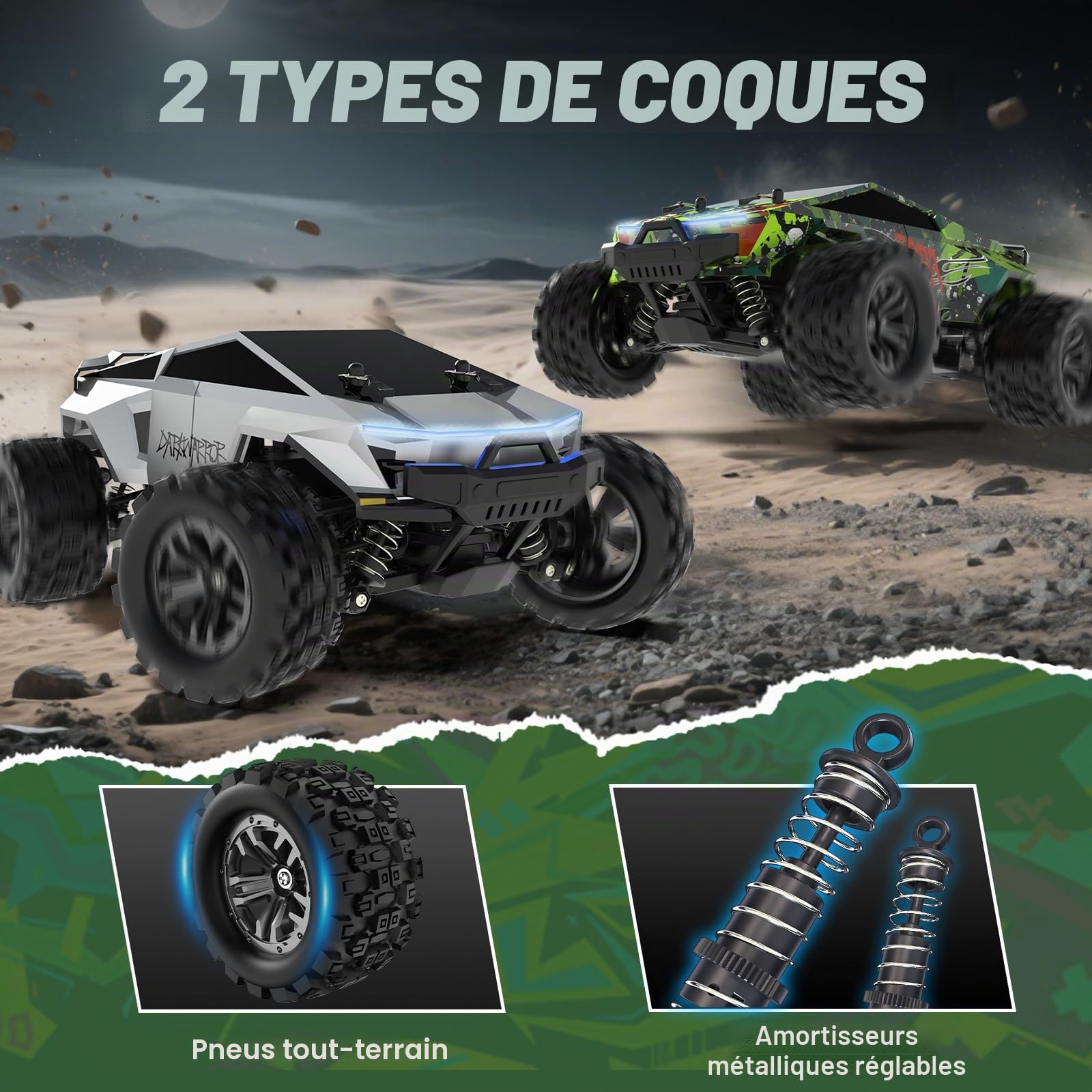 Voiture télécommandée Tout-Terrain à l'échelle 1:18, véhicule électrique 4x4 Haute Vitesse à 40 km/h avec télécommande 2,4 GHz, Camion 4x4 avec Deux Batteries Rechargeables garçons de 8 Ans+