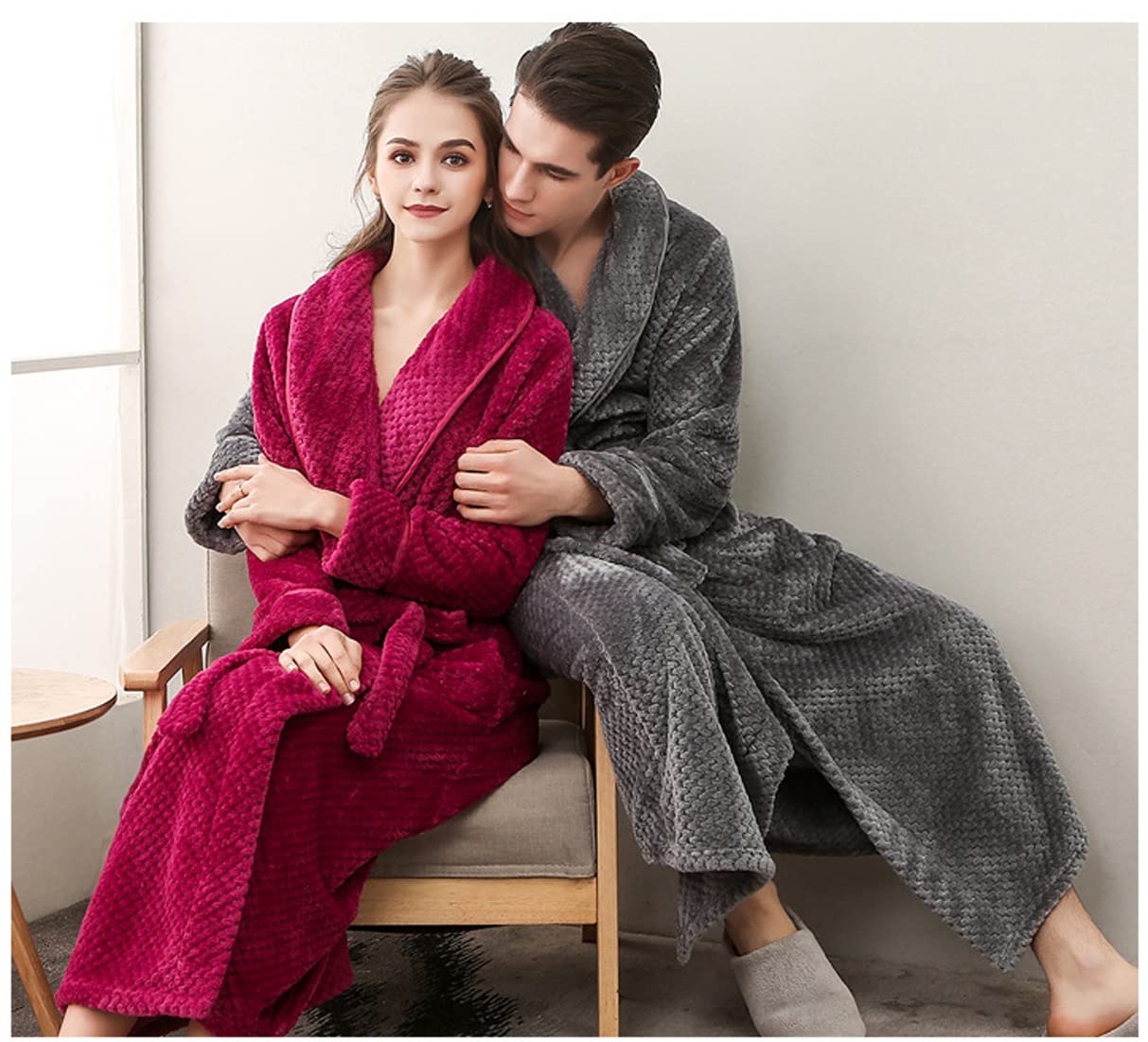 Dla dorosłych Odzież domowa Długi szlafrok, Gorset Kimono Robe Polarowy Wielokolorowy Wiele rozmiarów(Red,Female/XL)