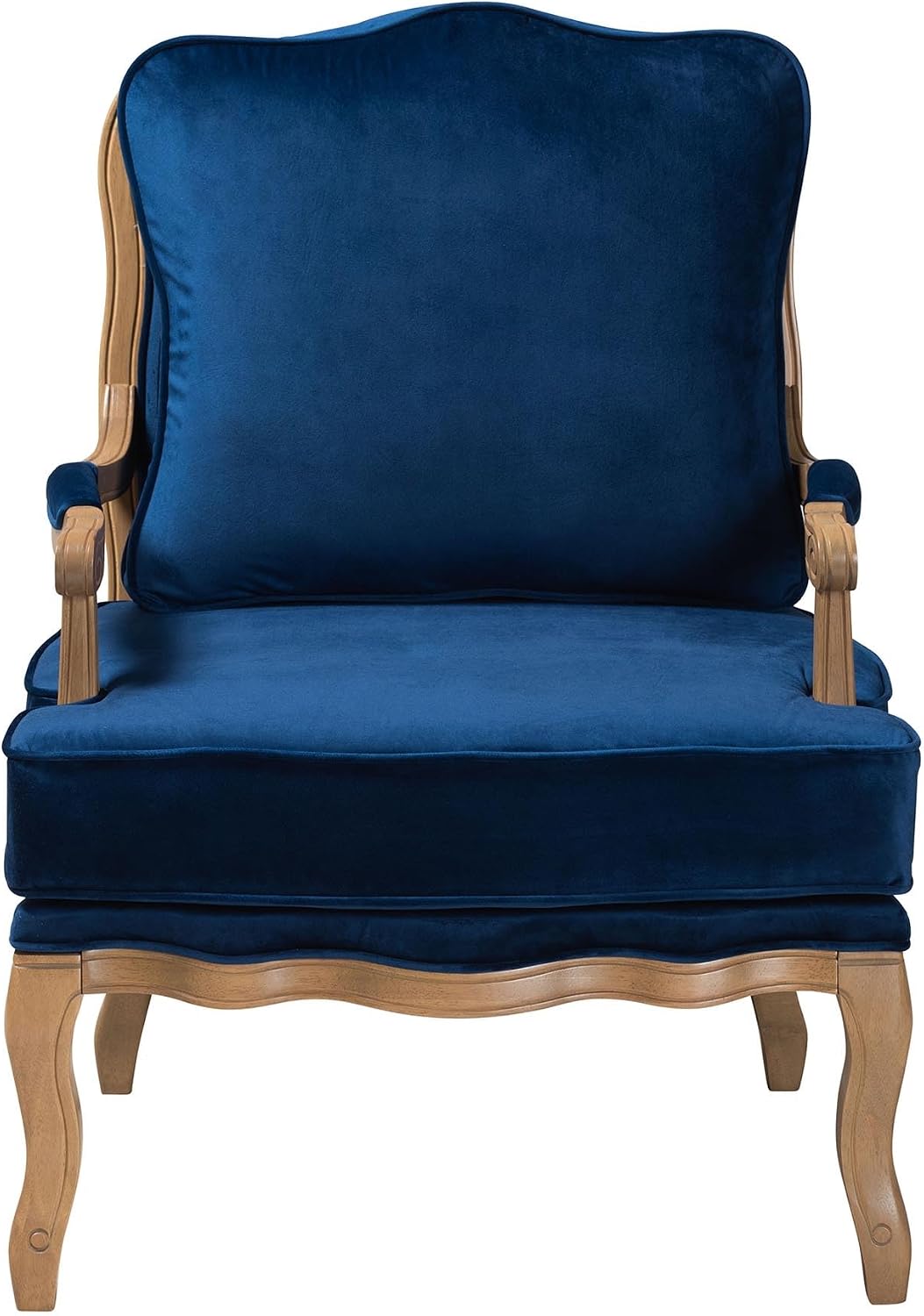 Baxton Studio Jules Traditional Navy Blue Fabric and French Oak Brown Finished Wood Accent Chair