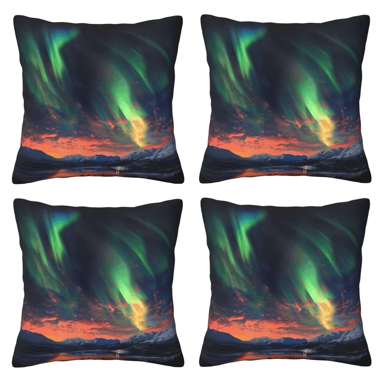 aurora Throw Pillow Cases 4 Pack Square Pillowcases Super Soft Pillow Protectors With Zipper for Couch Livingroom Sofa Bed Office Car,45x45 CM