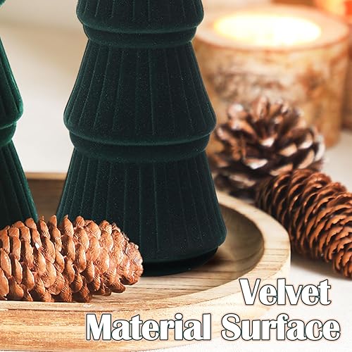 Miniatura 5 de Bucherry 3 piezas de decoración de árbol de terciopelo de Navidad  Cono moderno de Navidad, mesa de Navidad para el hogar, centro de mesa rústico