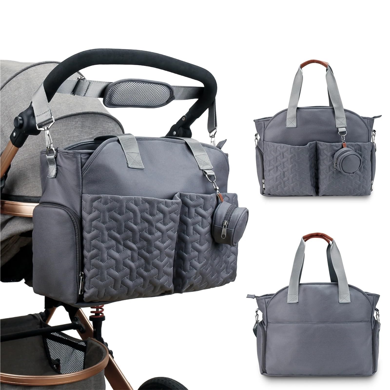 Wickeltasche Kinderwagen Milchpumpentasche, Wickeltasche, Tragetasche mit Schnullertasche, große Reisewindeltasche for Mama und Papa, Milchpumpentasche, Kinder-Kinderwagen-Taschen-Organizer(Dark gray)