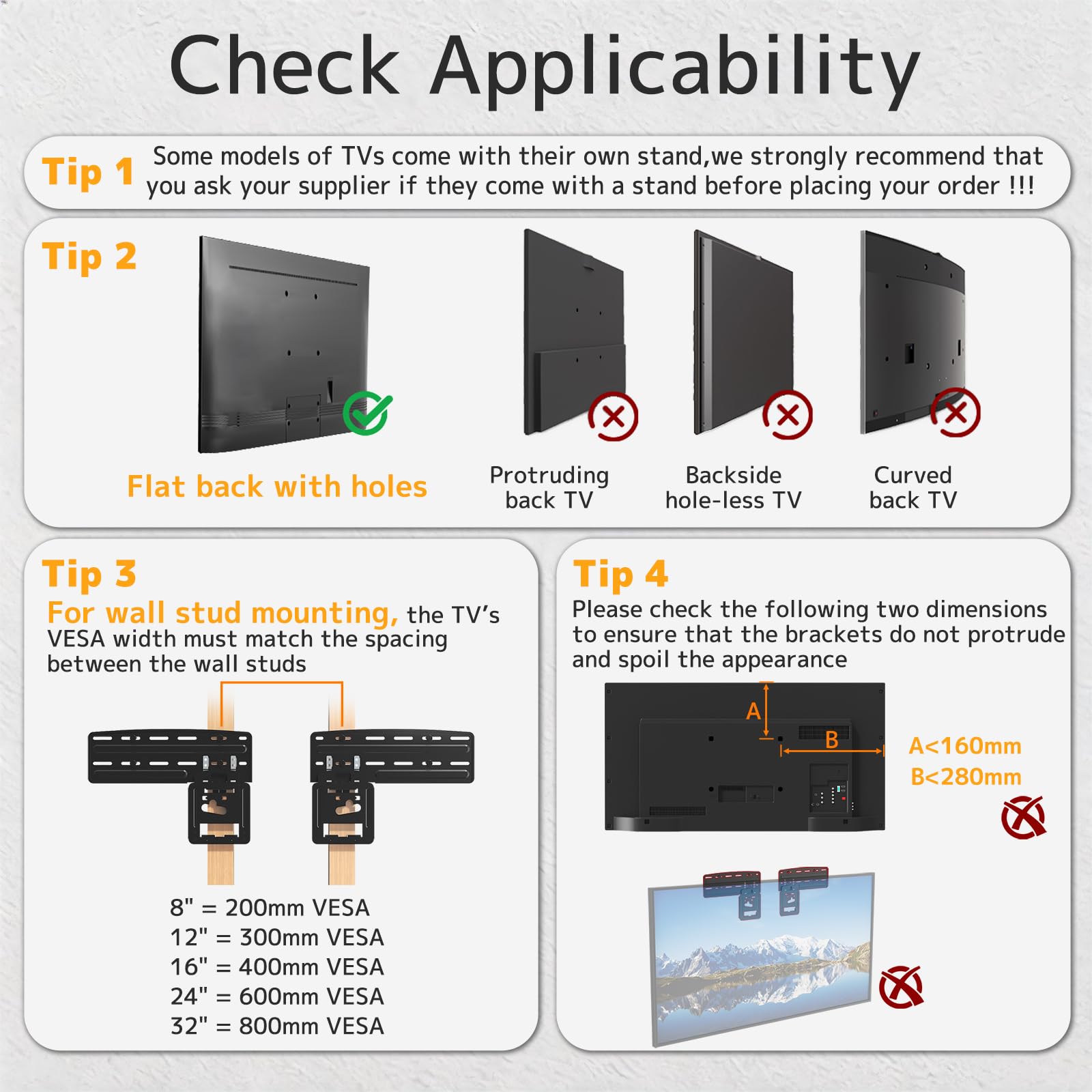 Support Mural Fixe pour 2021 Samsung TV, Micro Gap Support Mural TV pour téléviseurs 43-85 Pouces Neo QLED, QLED and Crystal UHD avec Capacité Max de 60kg VESA Max de 1700x800mm