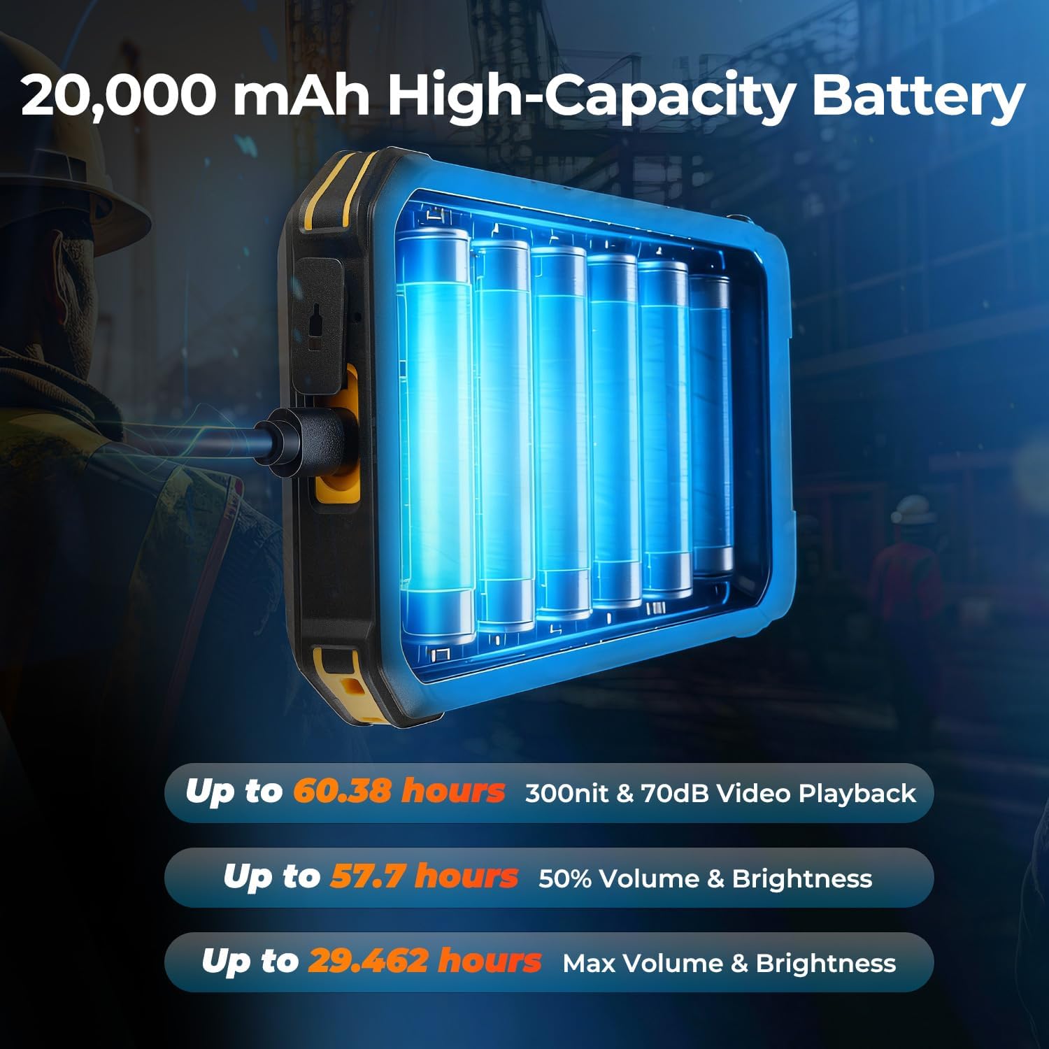 MUNBYN Rugged Phone, 20000mAh Rugged Smartphone, 6.78" Screen, Android 14, 8GB+256GB, 3G/4G/5G Unlocked Phone for Outdoor Usage with 1000LM Camping Light and IP68 Level Waterproof and Drop Proof