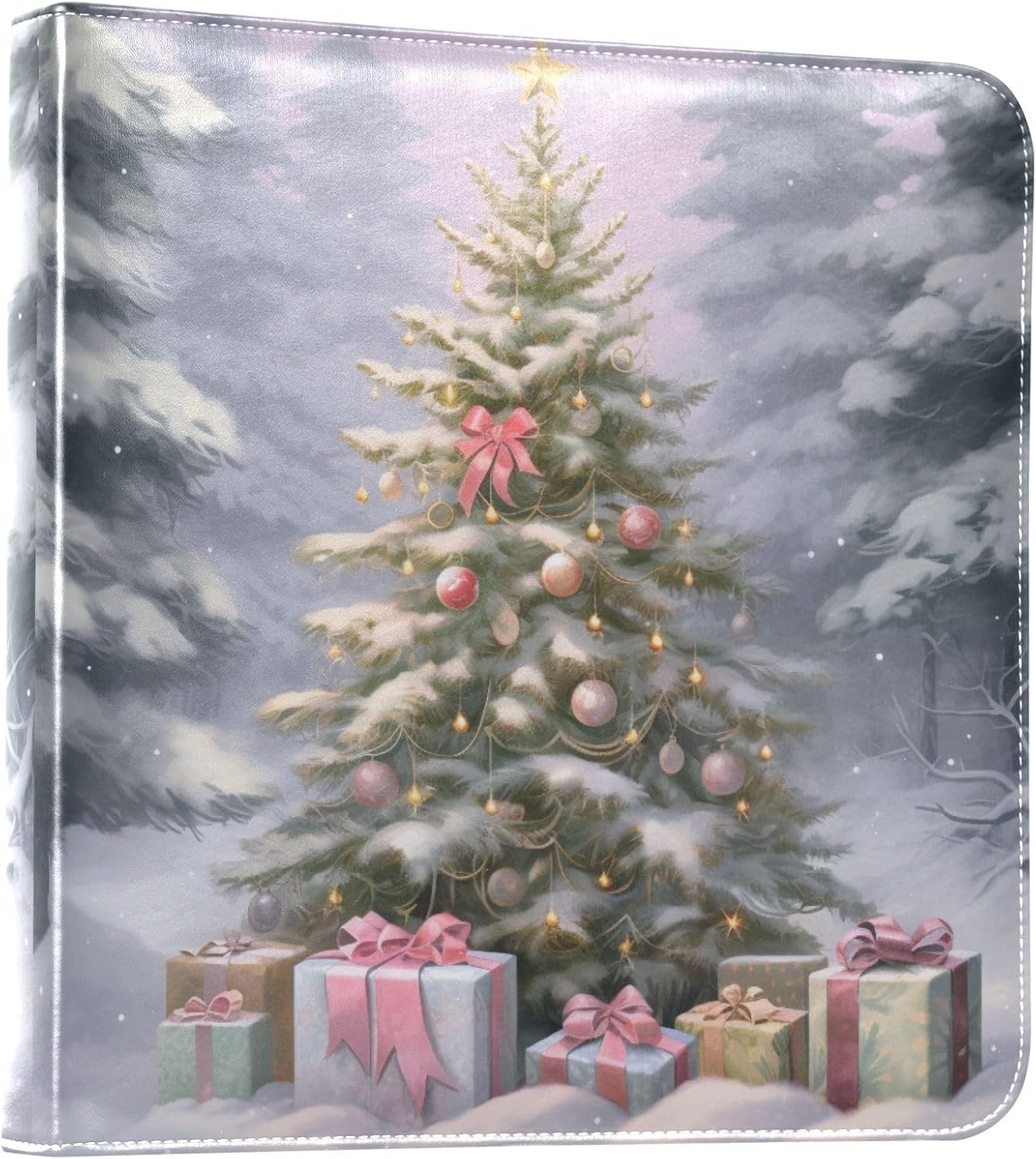 JIPONI Christmas Tree Snow Large Photo Album, DIY Leather Cover Scrapbook Albums for 4x6 5x7 6x8 Pictures, Self Adhesive Memory Book for Wedding, Baby, Family