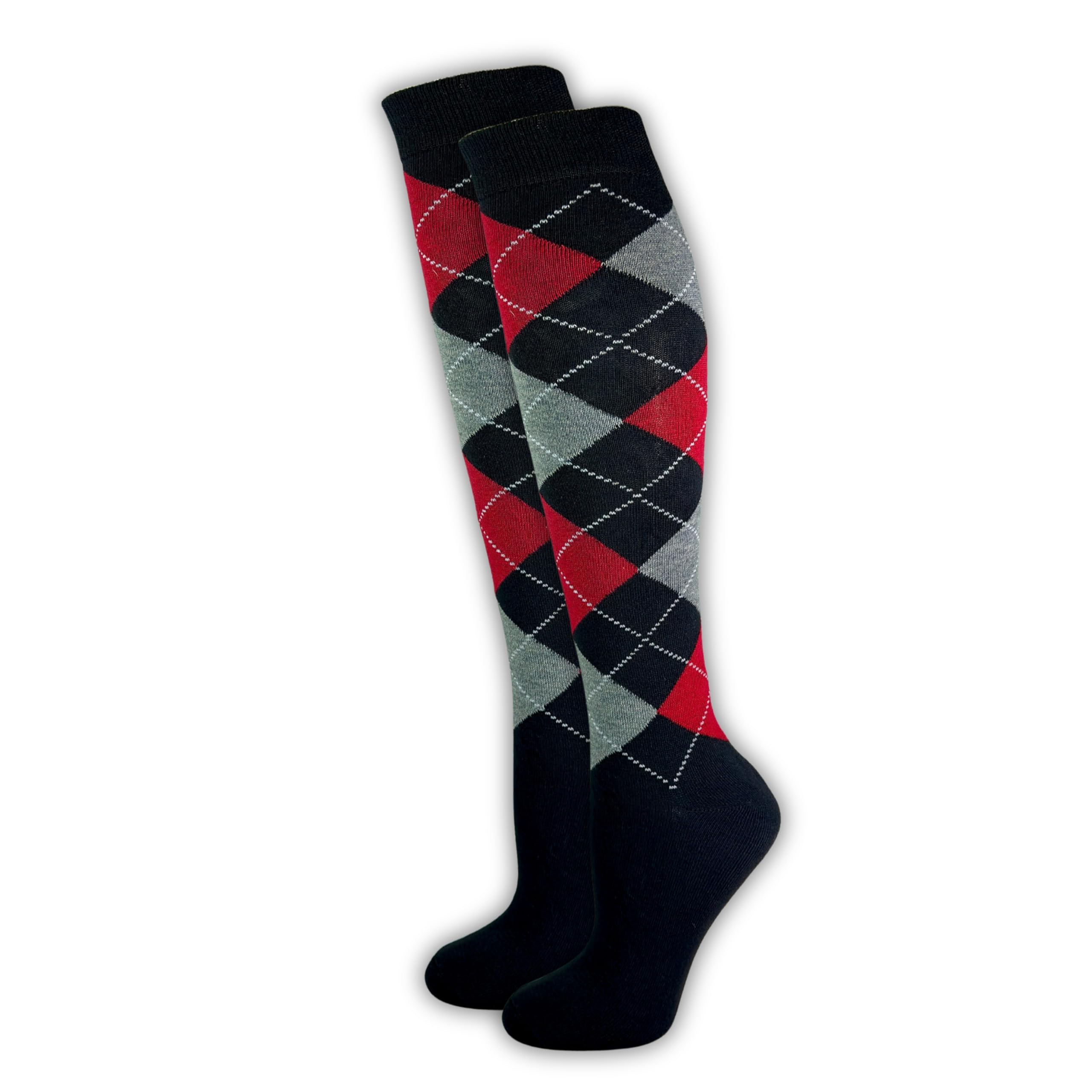 Generisch Lot de 6 paires de chaussettes d'équitation pour femme - Taille confortable - Coton - À carreaux - Respirantes