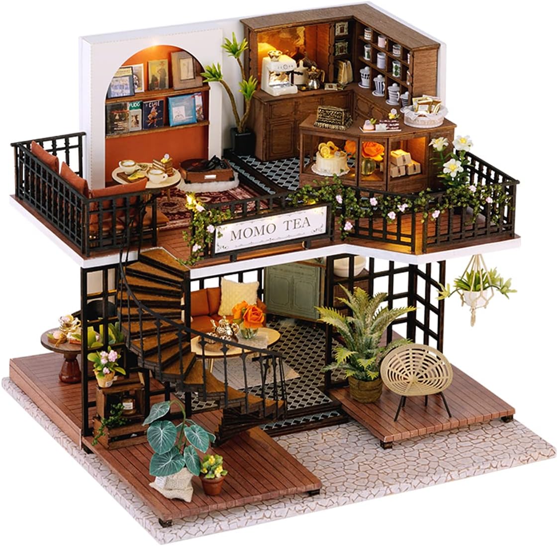 SpilayDIY Miniature Dollhouse Wooden Furniture Kit,Handmade Mini Modern Villa Model with Dust Cover and Music Box,1:24 Scale Creative Doll House Toys Best Birthday Gift for Friend Adult Lover LV001