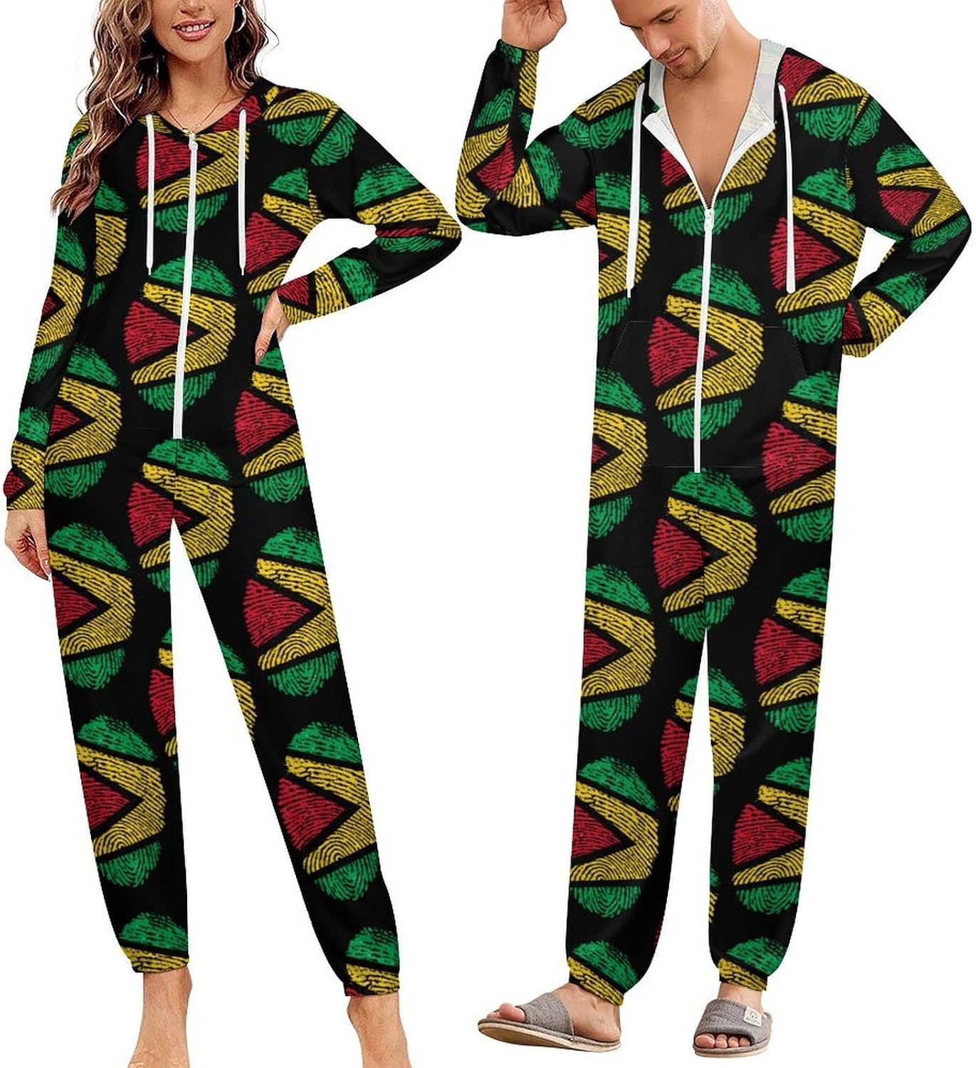 Guyana Flag Adult Pajamas Onesie with Hood Pocket Jumpsuits One Piece Sleepwear