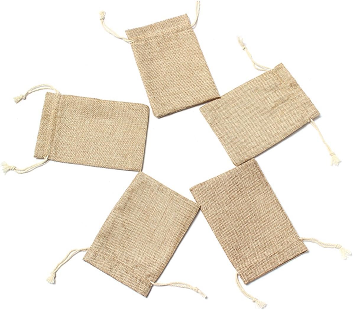 Vonraech Vintage Burlap Jute Sacks Weddings Party Favor Drawstrings Gift Bags 5pcs