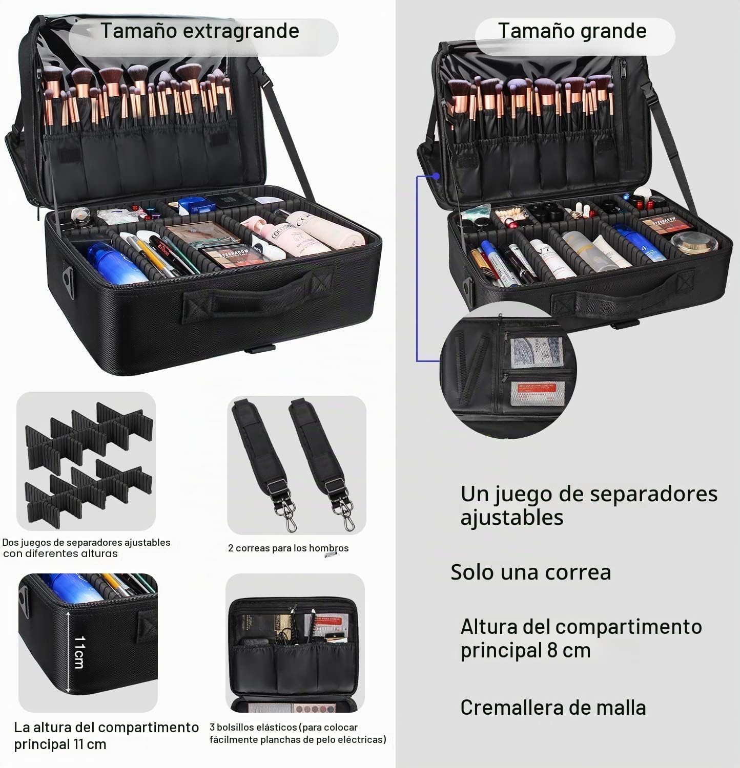 Relavel Bolsa de Maquillaje Extra Grande, Bolsa de Viaje para Maquillaje, Bolsa de Maquillaje Profesional, Bolsa organizadora de uñas portátil, Bolsa de Suministros de Arte con divisores Ajustables