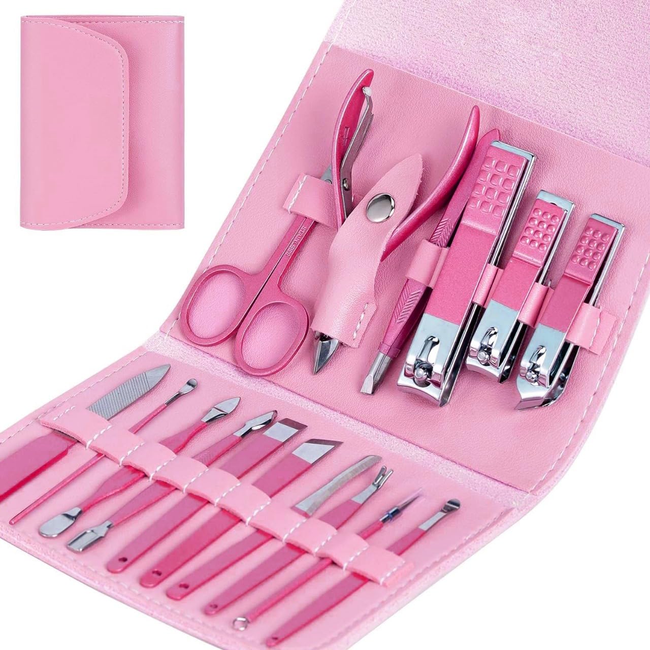 Manicure Set, By SANGOZ Professional Stainless Steel Pedicure Nail Clipper-Cutter Set Tools Kit with PU Leather Folding Case, 16 In 1 Travel Grooming Care Kit for Women & Men, Foot-Hand & Face Care-image-18