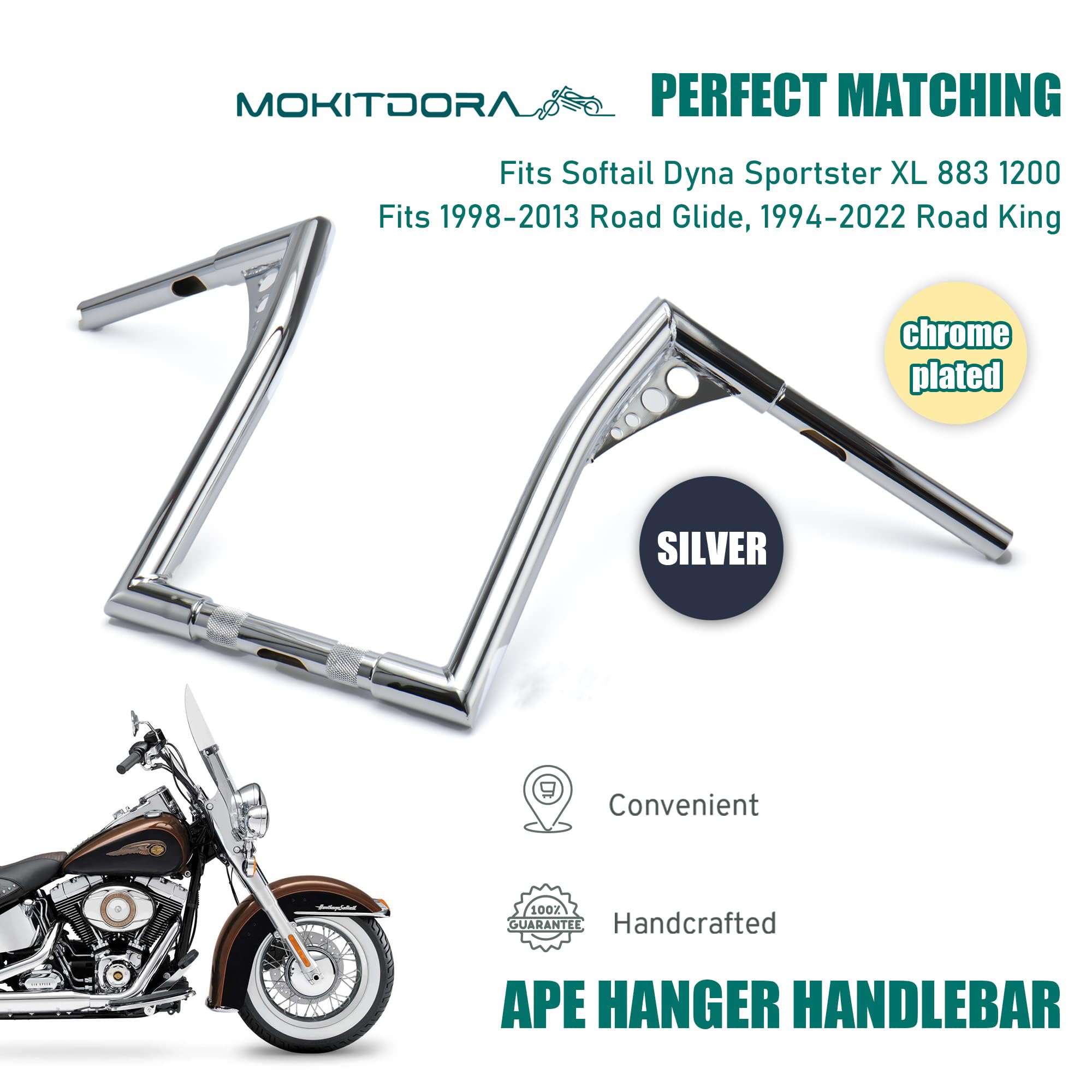 MoKitDora Sportster Dyna Softail 10" Rise Ape Hangers 1.25