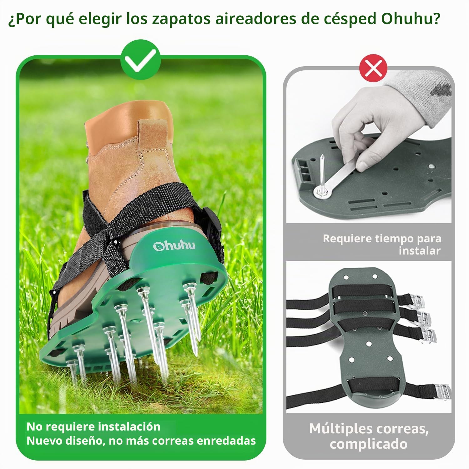 Ohuhu Zapatos Aerador de Cesped Sin Instalación, Zapatos Jardín de Césped con Pala de Acero Inoxidable Sandalias Zapatos con Puntas, Talla Universal para Todos Los Zapatos