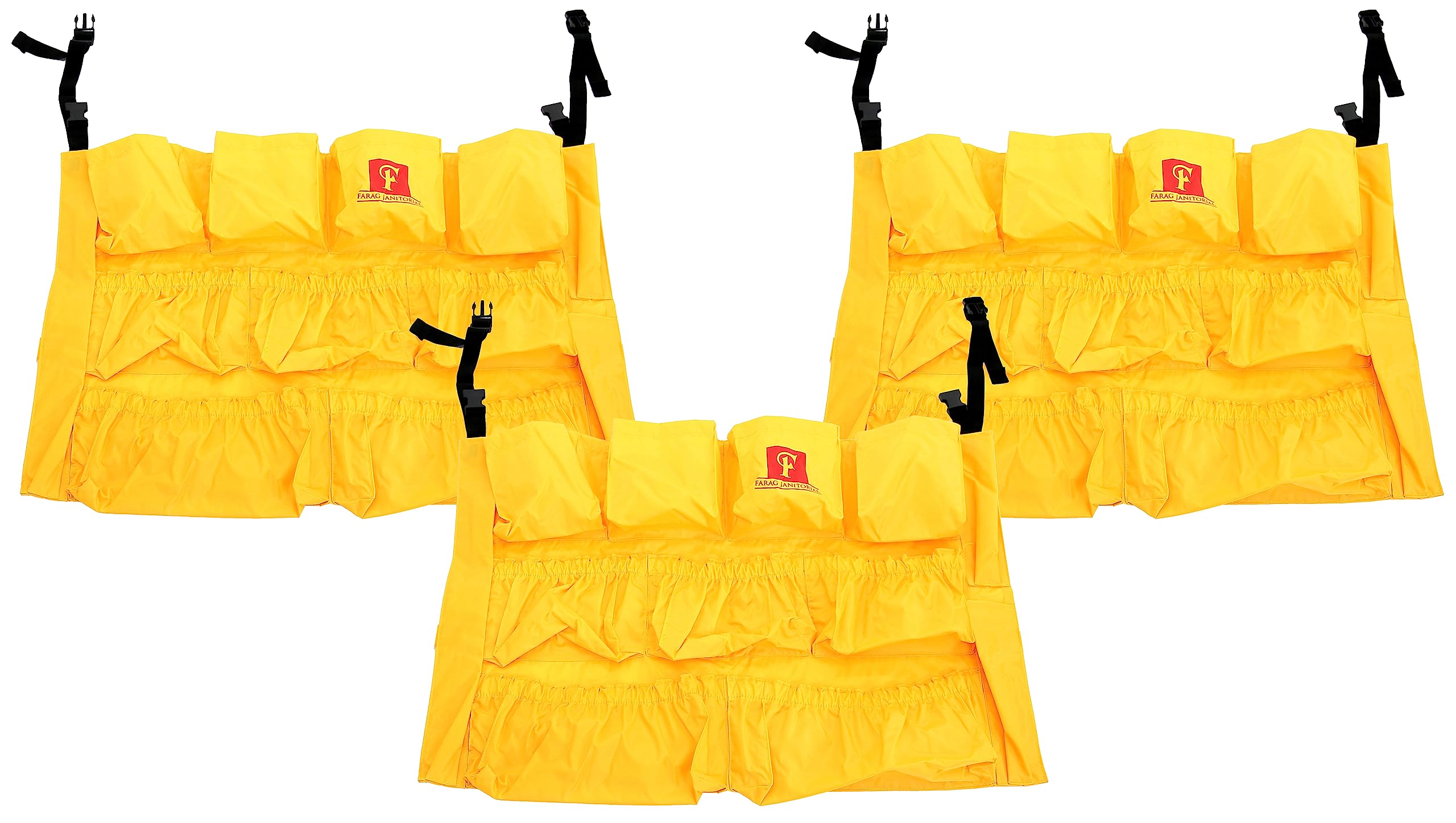 Trash Can Caddy Bag | Brute Compatible | Fits 32-55 Gallon Can | 12 Pockets | Heavy Duty Vinyl Construction Organizer for Cleaning &amp; Janitorial Duties. (Pack of 3)