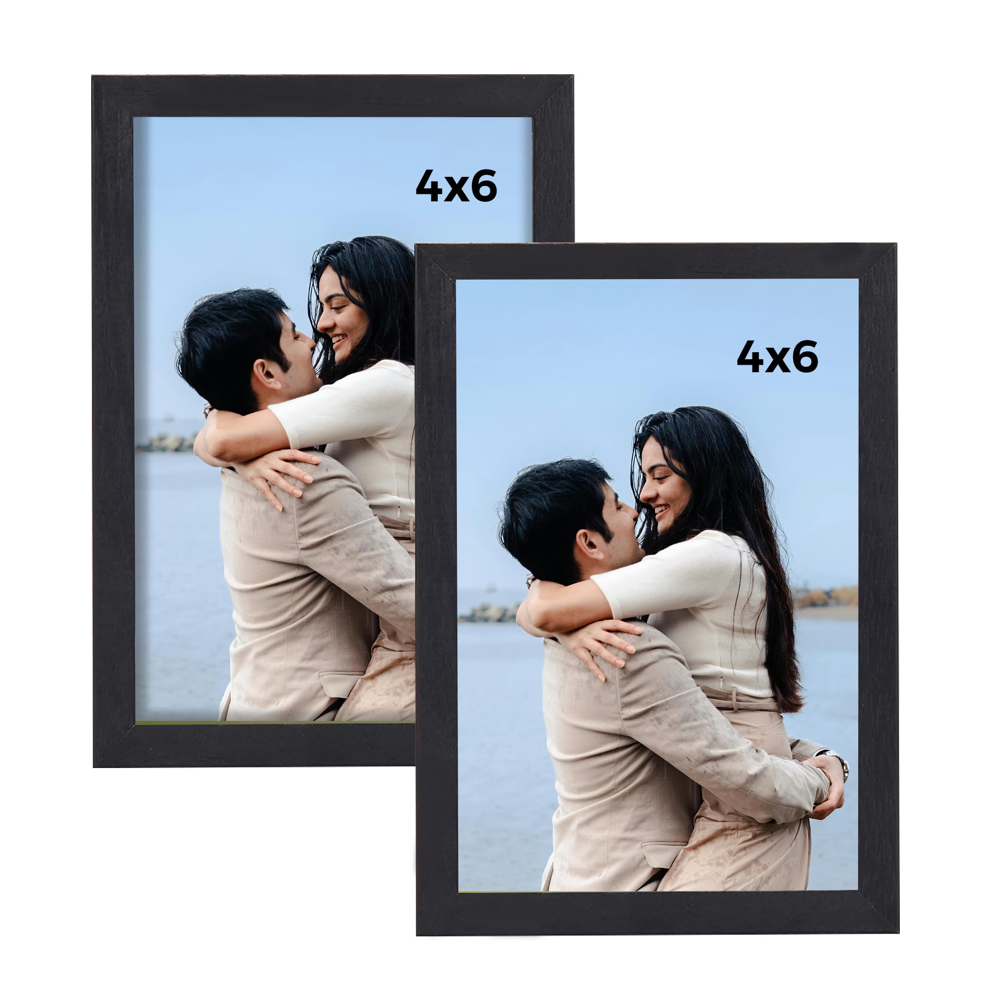 Cadres photo en bois noir 10x15 cm lot de 2 avec plexiglas pour deco murale