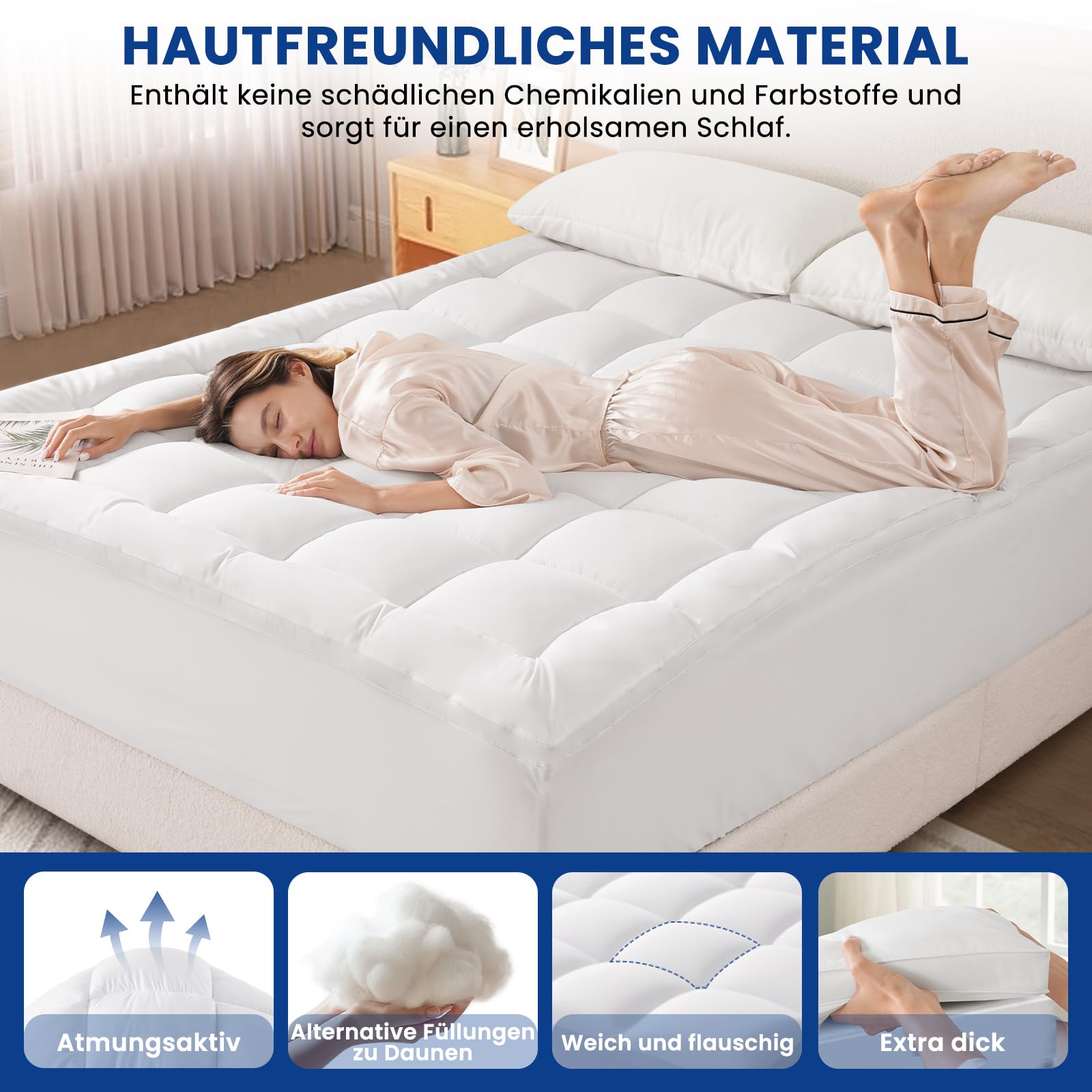 DUANDUAN Matratzen Topper 90x200 cm, Extra Dicker Matratzenauflage, Weich | Atmungsaktive Gesteppte Topper mit tiefe Tasche, Maschinenwaschbarer Matratzenschoner, für Matratze,Boxspringbett, Schlafsofa