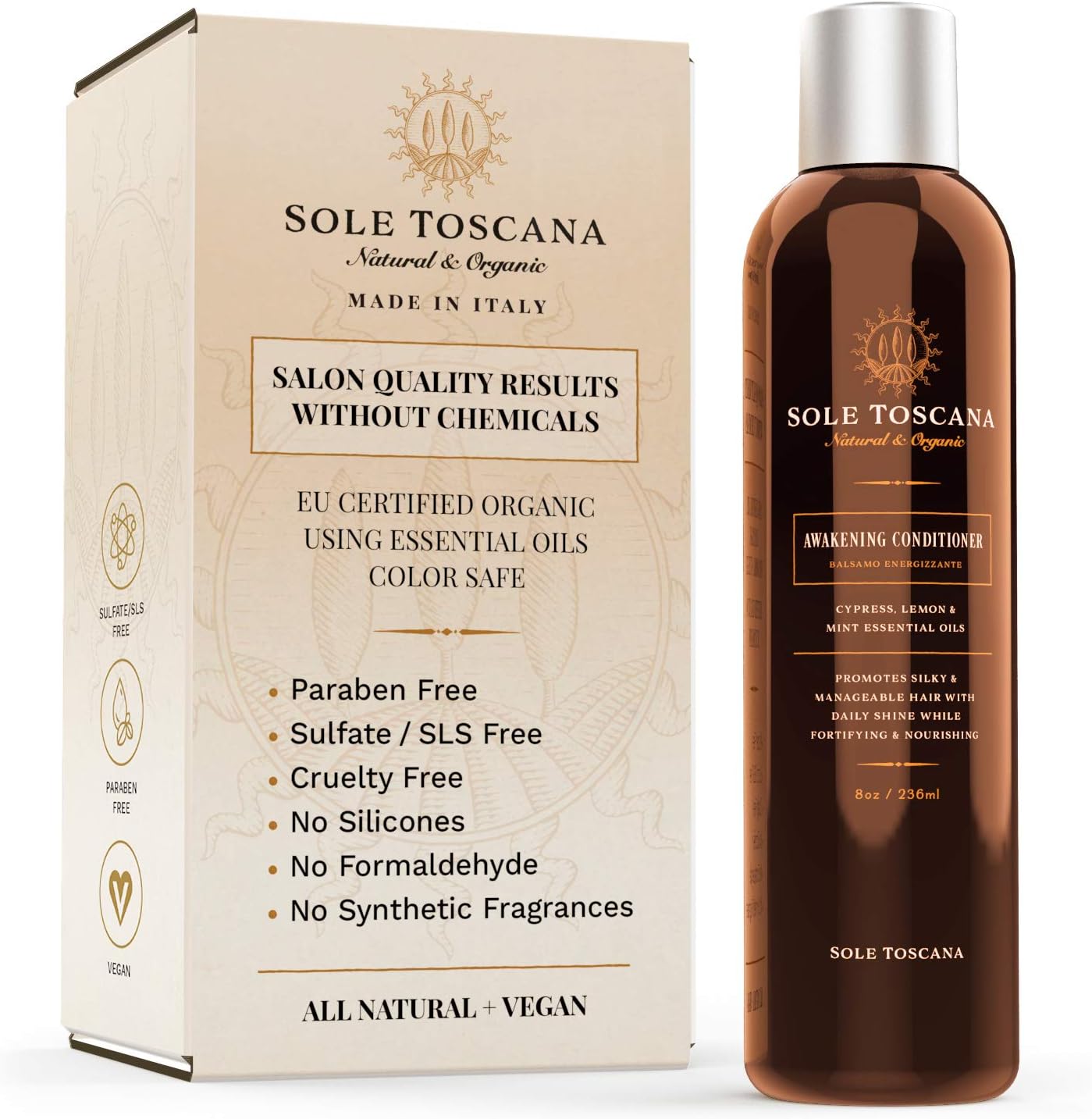 Sole Toscana Certified Organic Conditioner Sulfate and Paraben Free - All Natural, Color Safe, and Gentle on Curly Hair - Seed to Skin (8.45 Fl Oz / 250ml)